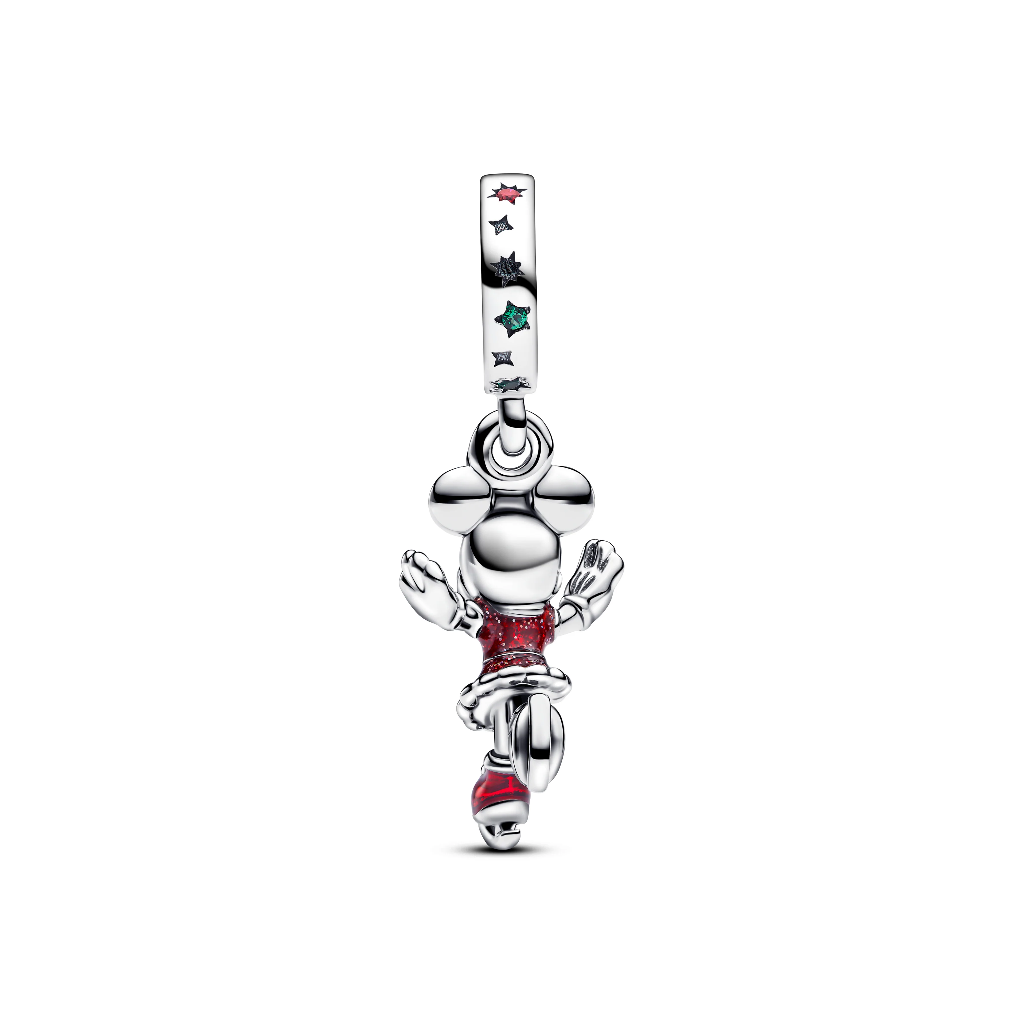 Disney Minnie Mouse Ice Skating Sterling Silver Dangle With Red Cubic Zirconia, Lake Green Crystal And Holo Glittery Red Enamel - Image 4