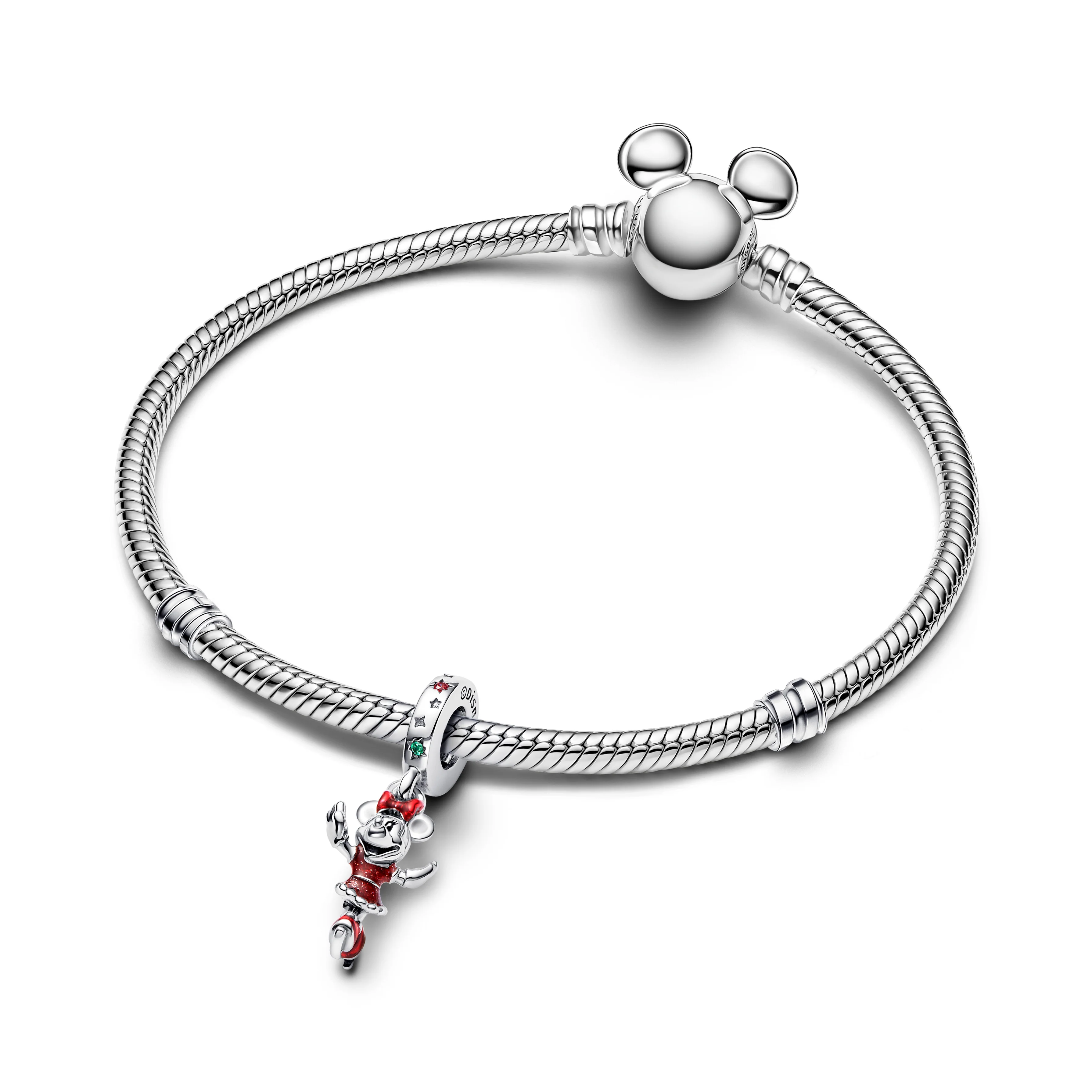 Disney Minnie Mouse Ice Skating Sterling Silver Dangle With Red Cubic Zirconia, Lake Green Crystal And Holo Glittery Red Enamel - Image 5