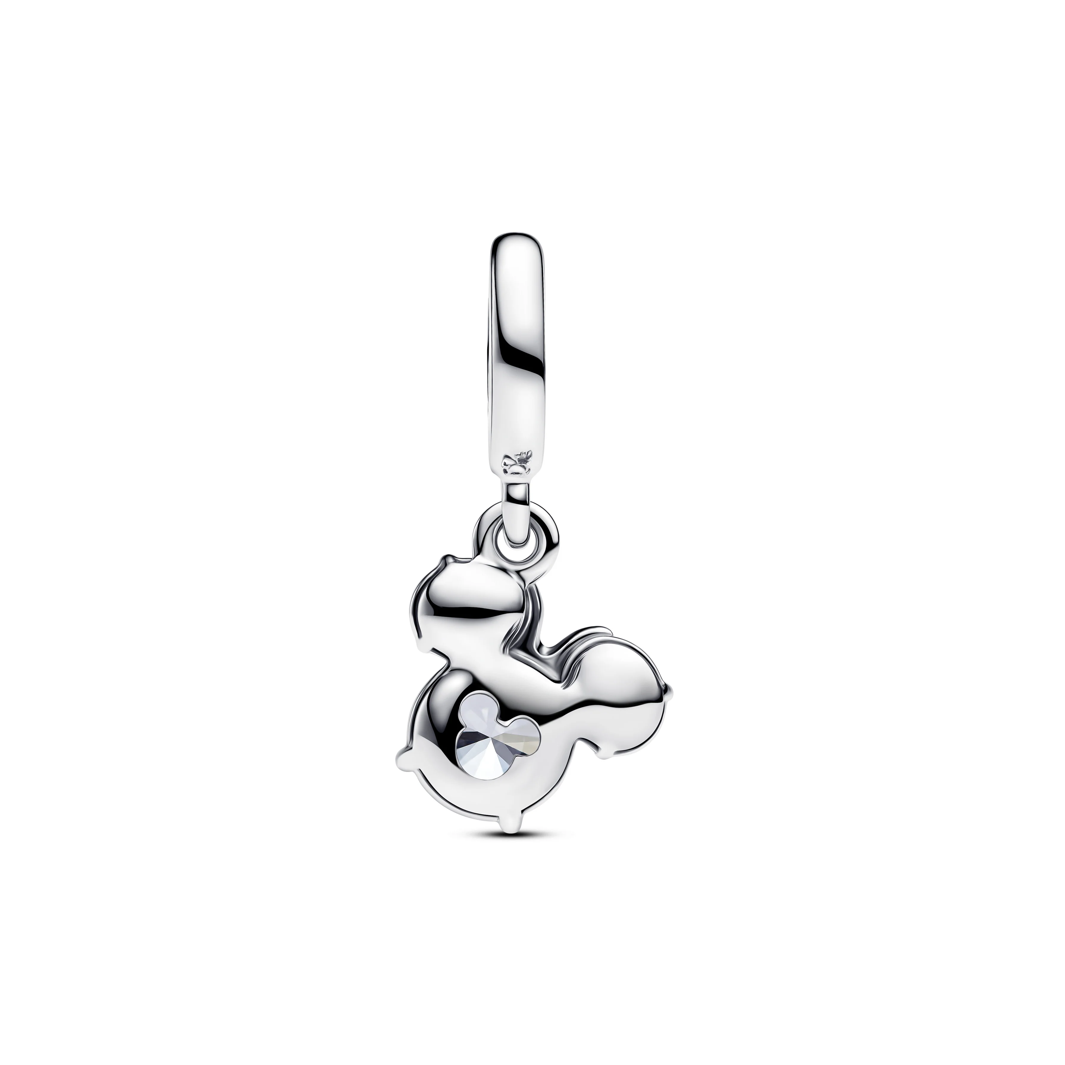 Disney Minnie Mouse Sterling Silver Dangle With Clear Cubic Zirconia And Holo Glittery Red Enamel