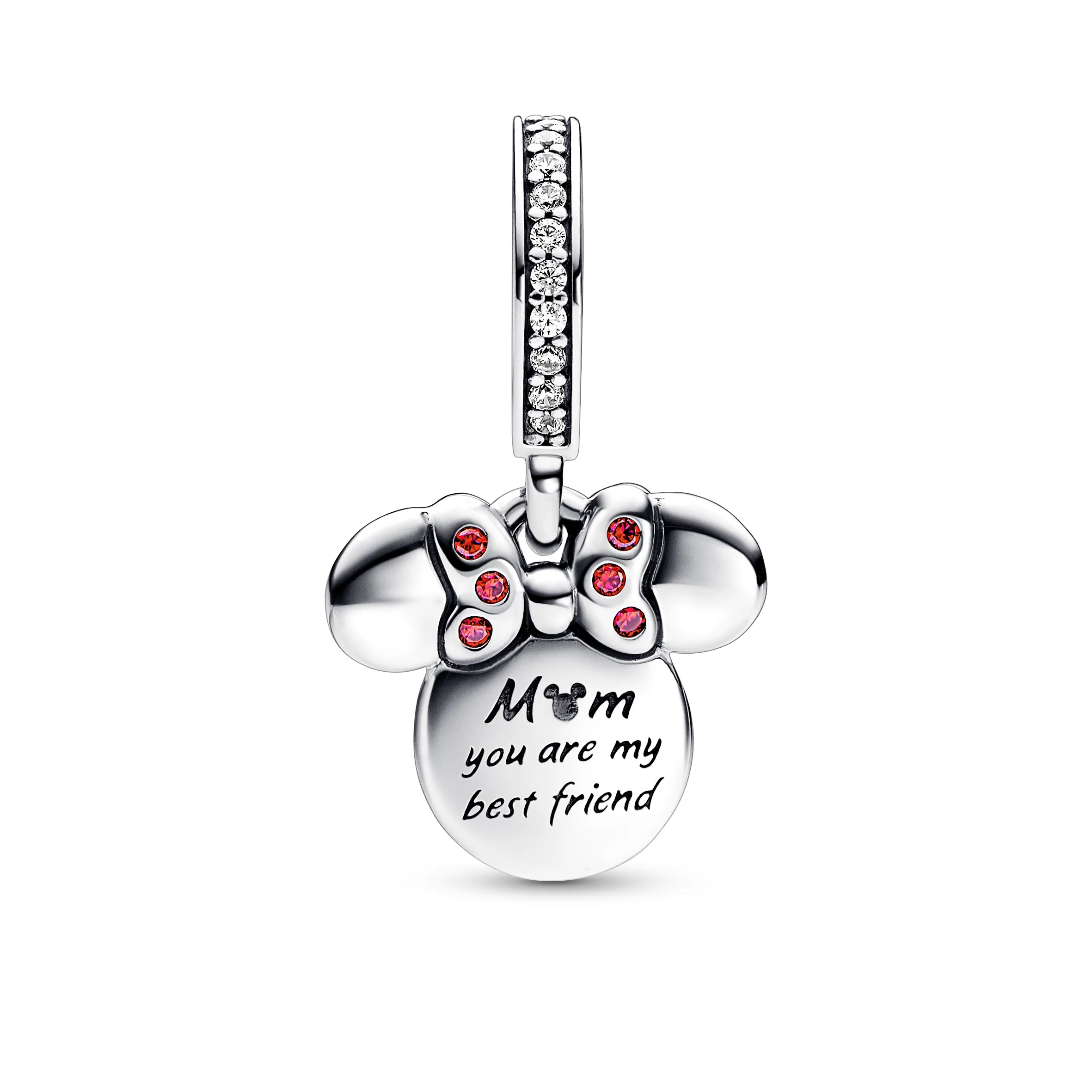 Disney Minnie Sterling Silver And 14K Rose Gold-Plated Double Dangle With Red, Clear Cubic Zirconia And Shimmering White Enamel - Image 4