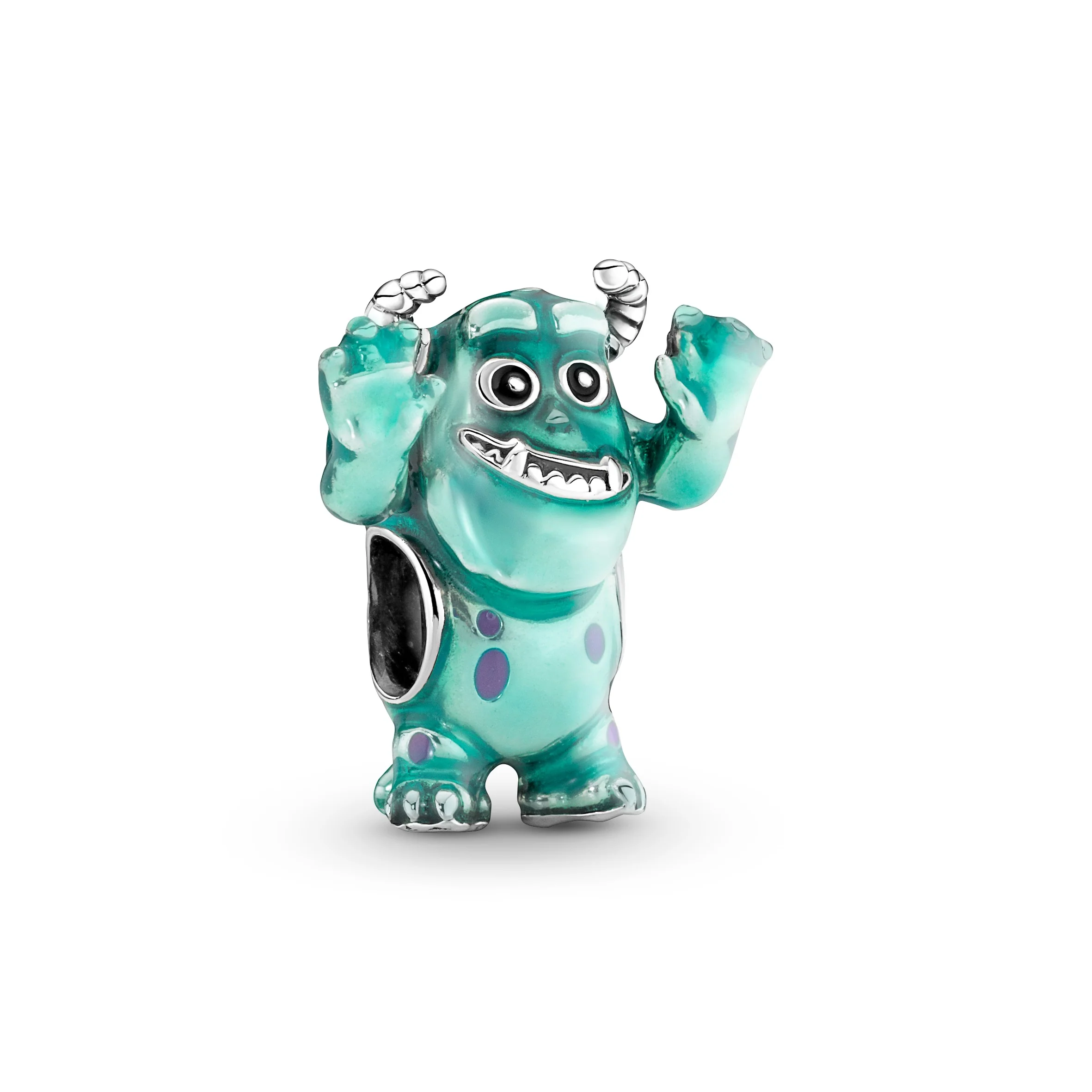 Disney Pixar Sulley Sterling Silver Charm With Black, Pink And Transparent Blue Enamel
