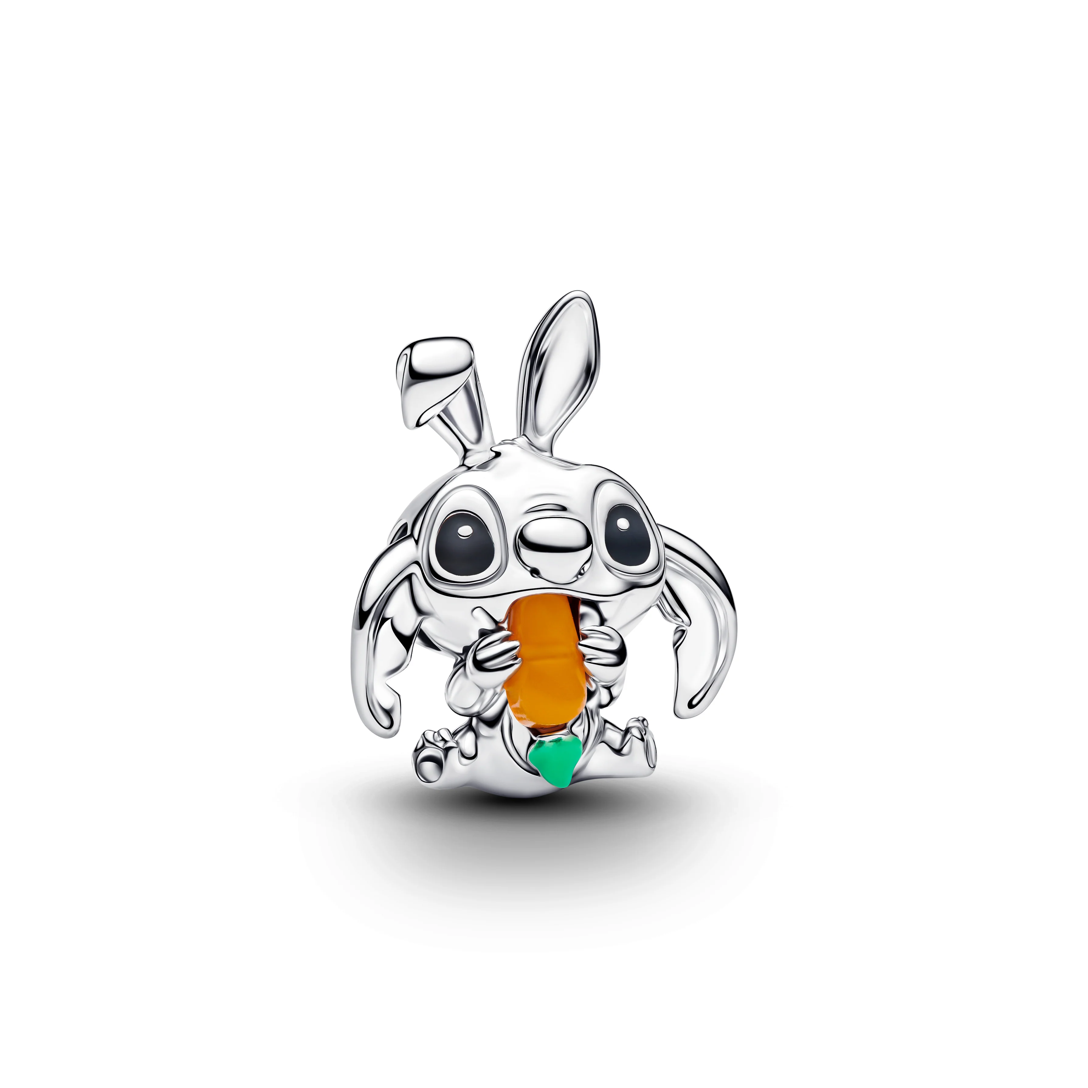 Disney Stitch Sterling Silver Charm With Orange Imitation Quartz, Black And Green Enamel