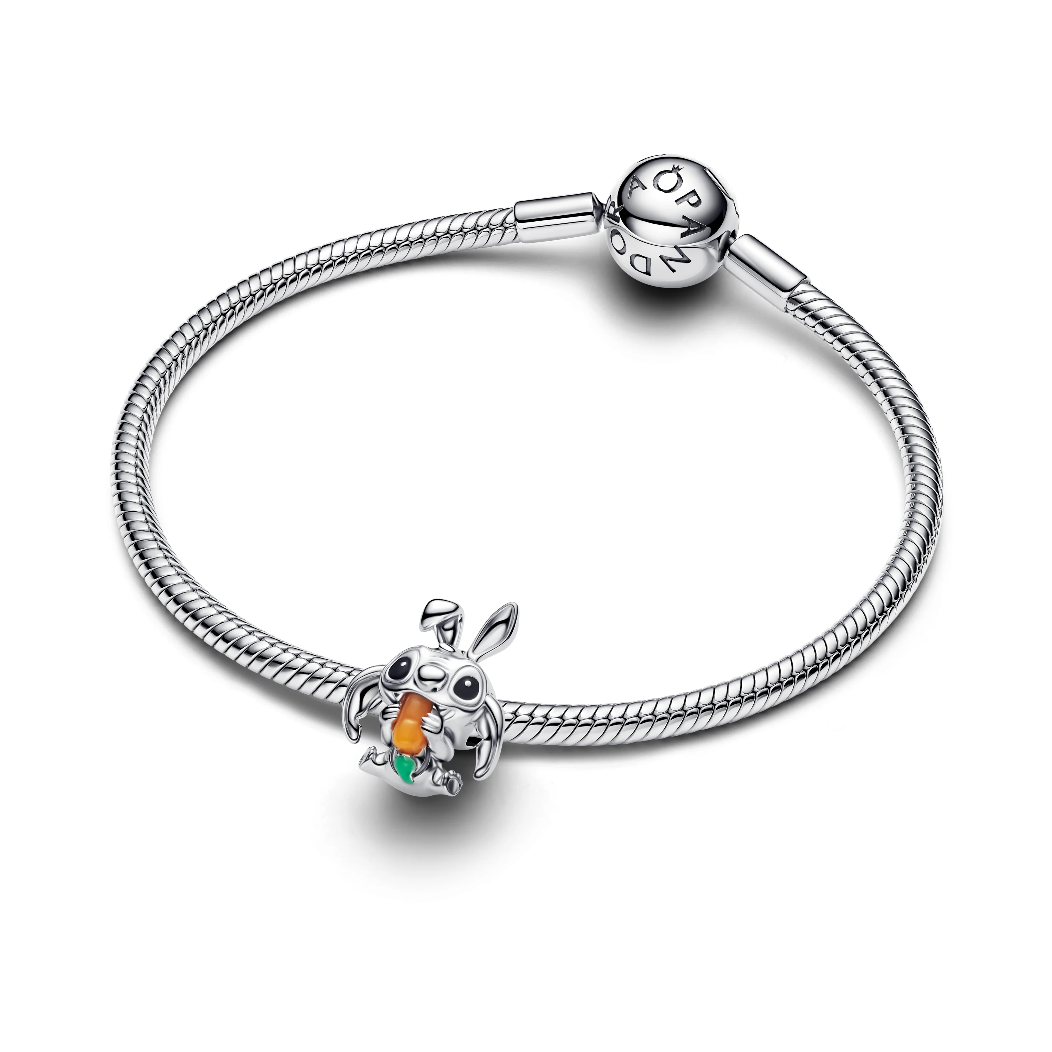 Disney Stitch Sterling Silver Charm With Orange Imitation Quartz, Black And Green Enamel - Image 3