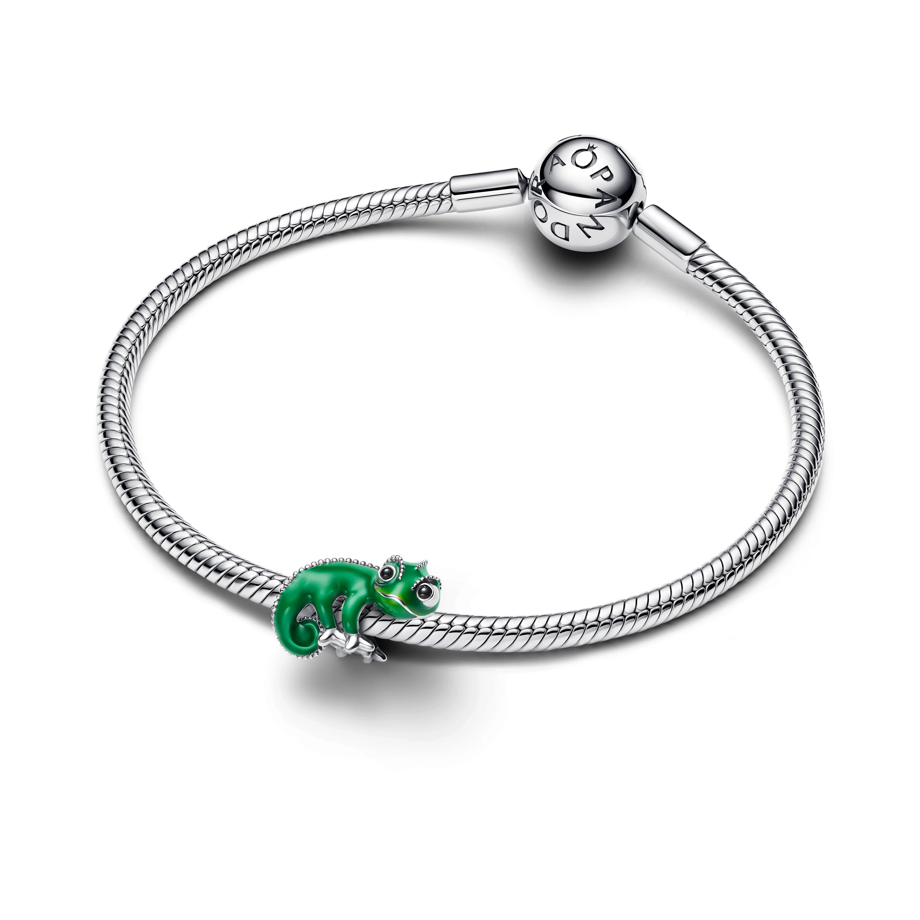 Disney Tangled Pascal Sterling Silver Charm With Black Crystal And Color-Changing Green Enamel - Image 3