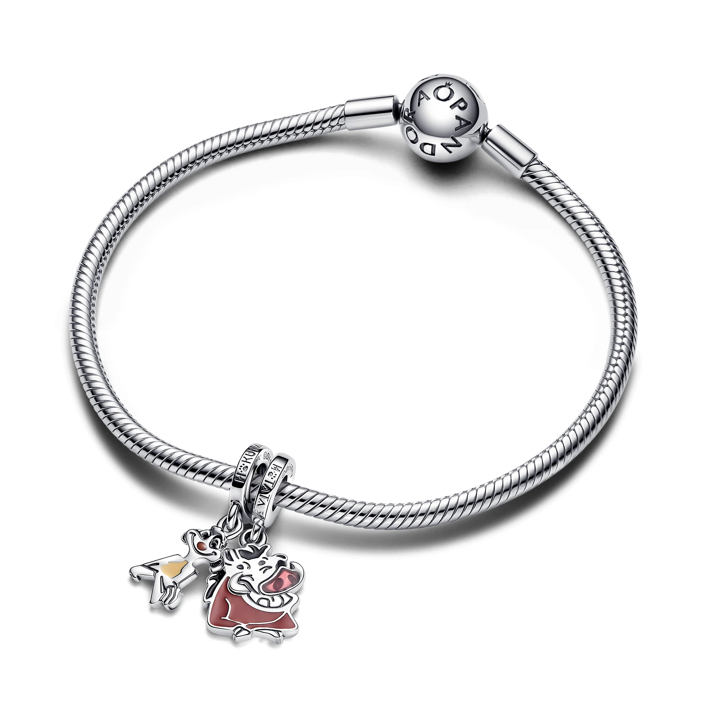 Disney The Lion King Timon And Pumbaa Sterling Silver Splittable Dangle With Pink, Wine Red, Black, Beige And Brown Enamel - Image 5