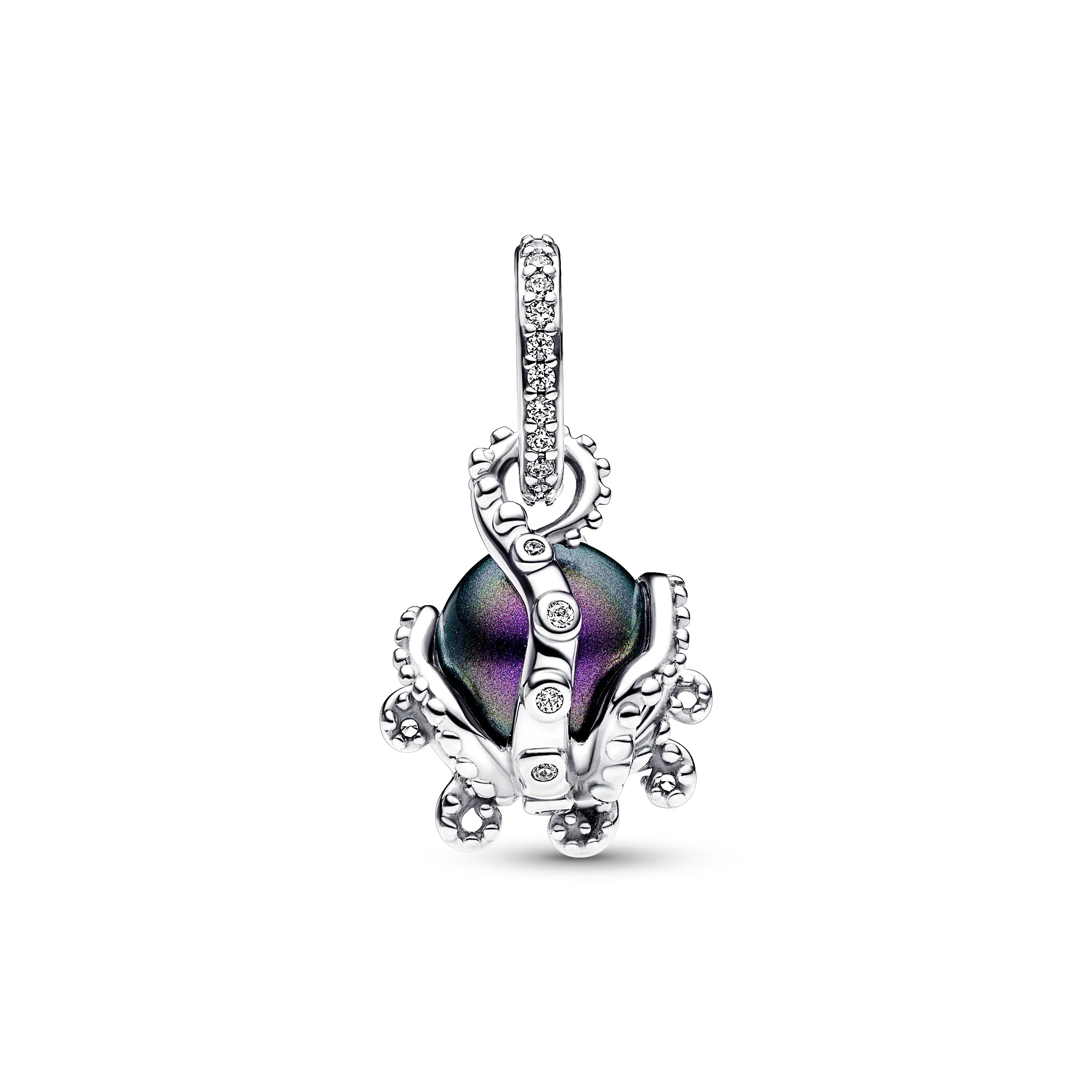 Disney The Little Mermaid Octupus Sterling Silver Dangle With Purple Lacquered Artificial Pearl And Clear Cubic Zirconia - Image 3