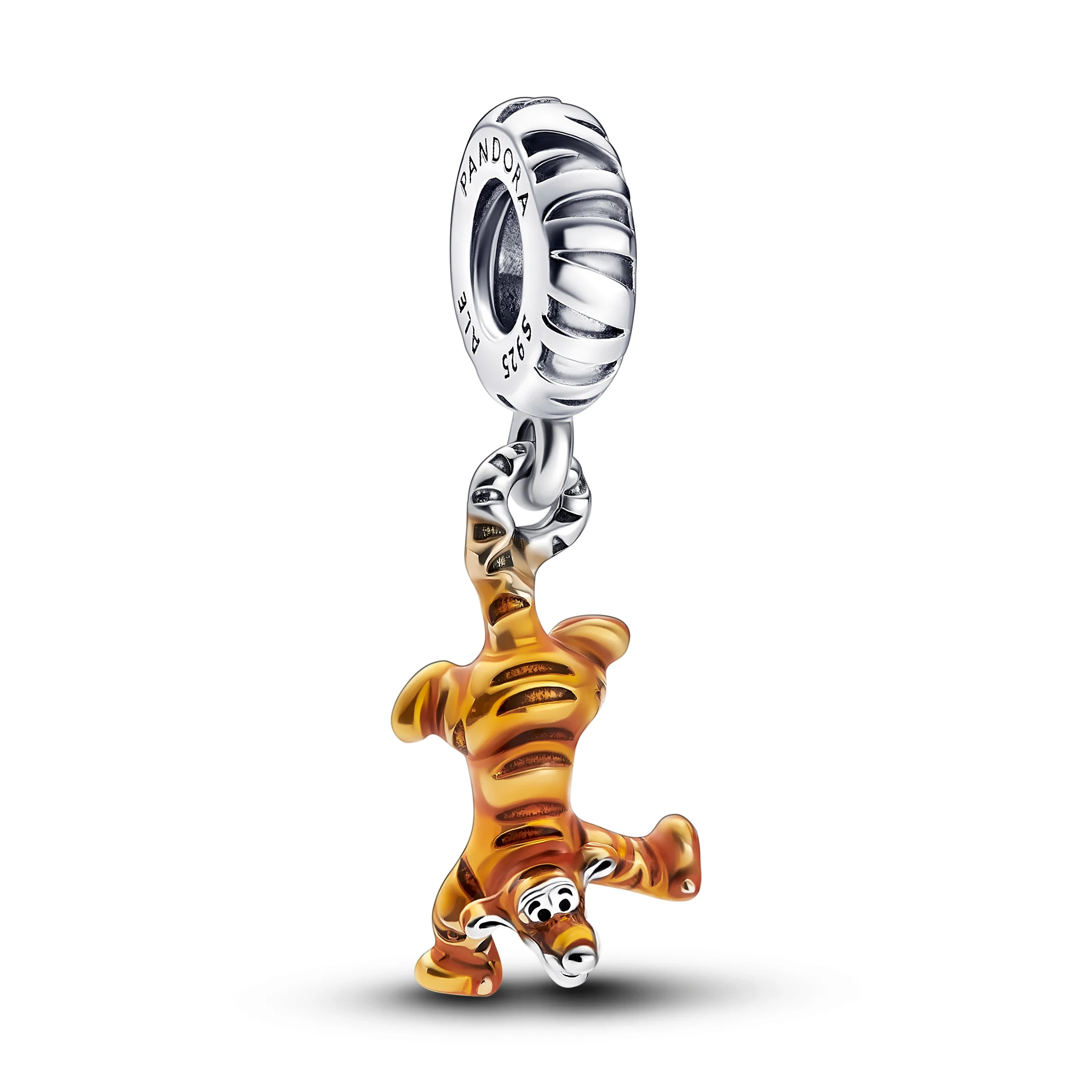 Disney Tigger Sterling Silver Dangle With Transparent Orange Enamel