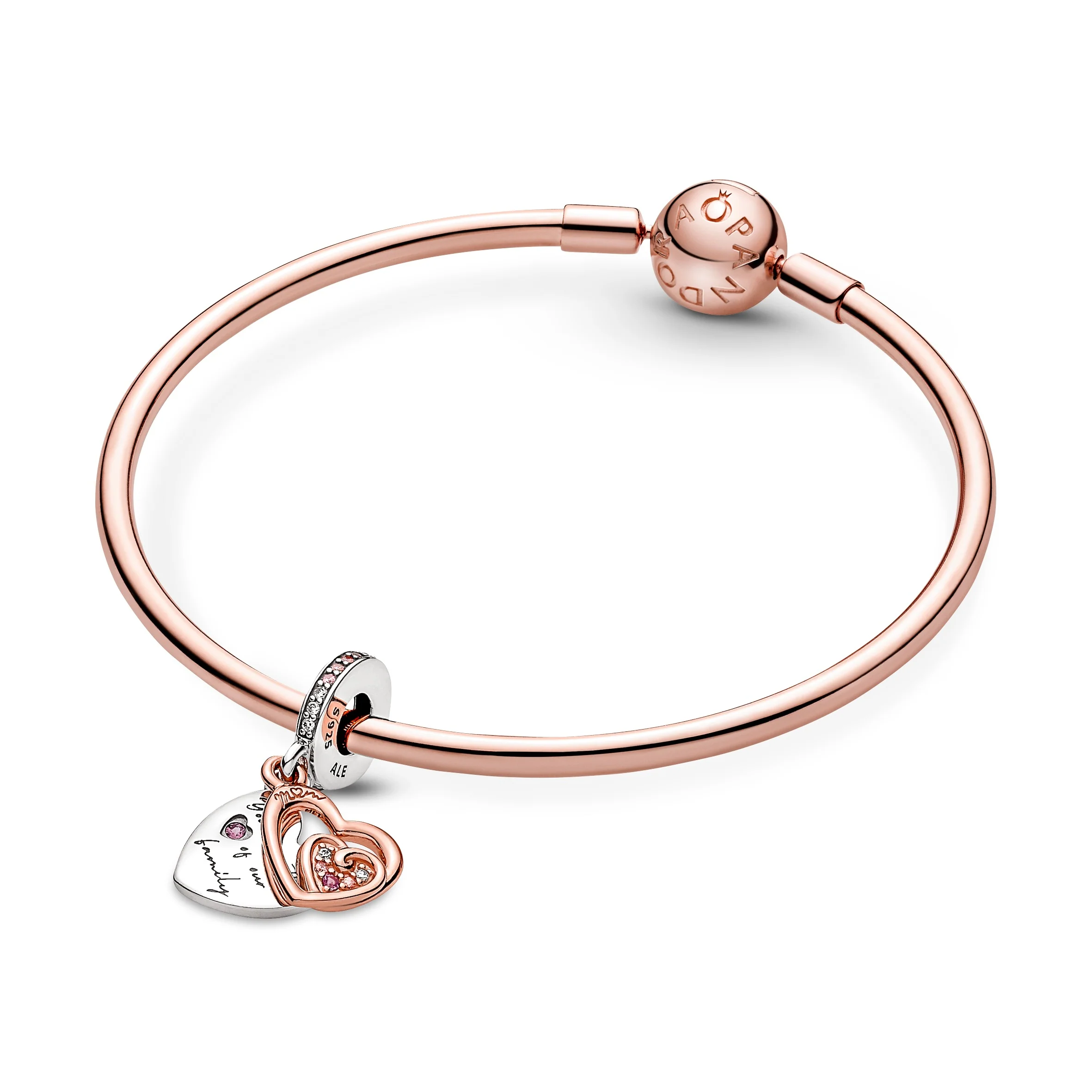 Double Heart Sterling Silver And 14K Rose Gold-Plated Dangle With Clear And Fancy Fairy Tale Pink Cubic Zirconia, Phlox Pink Crystal - Image 3