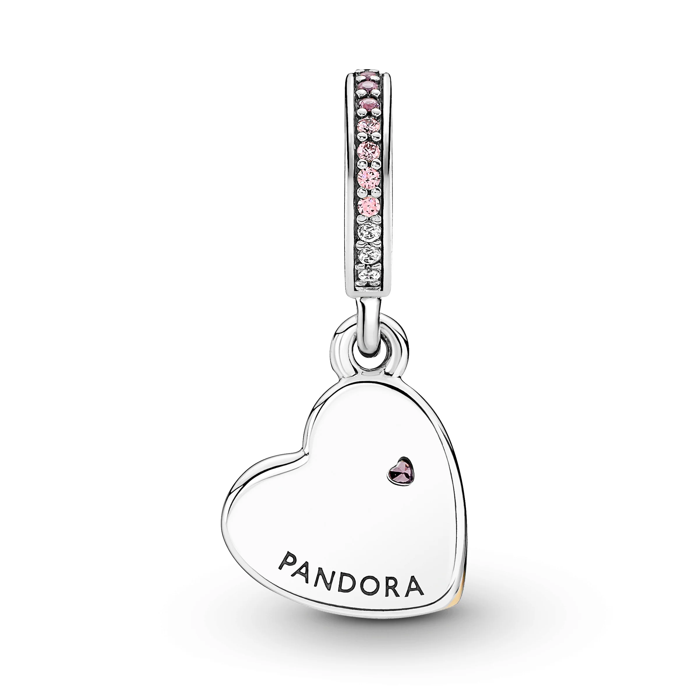 Double Heart Sterling Silver And 14K Rose Gold-Plated Dangle With Clear And Fancy Fairy Tale Pink Cubic Zirconia, Phlox Pink Crystal - Image 4