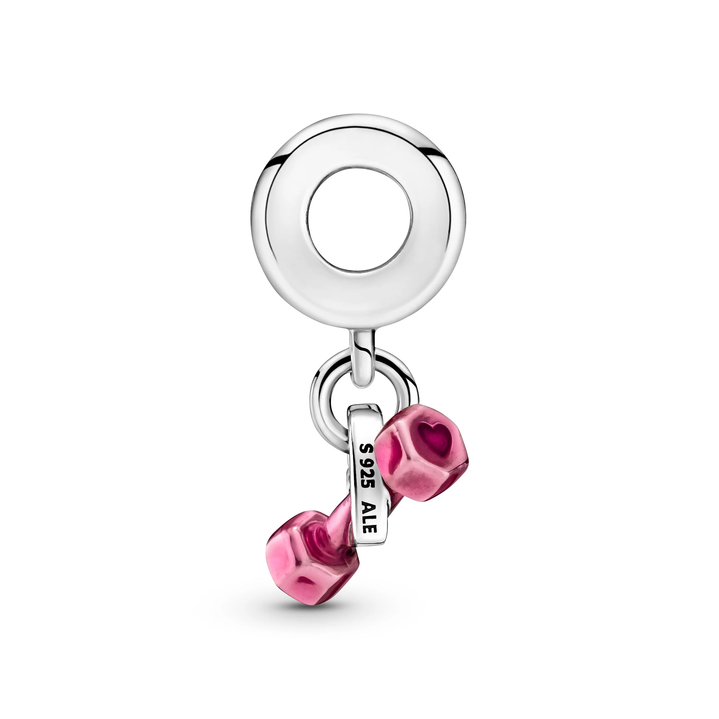 Dumbbell Sterling Silver Dangle With Transparent Pink Enamel - Image 3