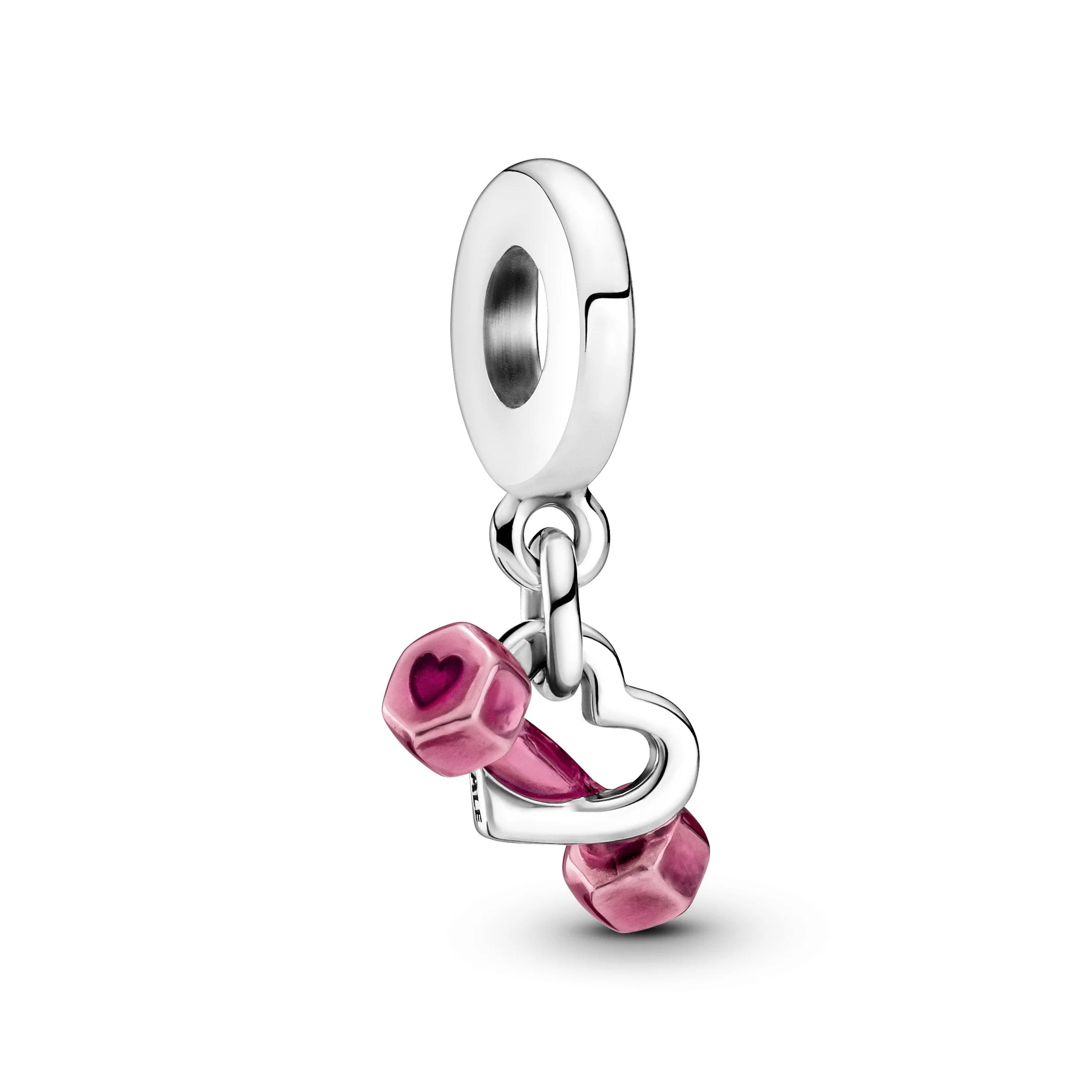 Dumbbell Sterling Silver Dangle With Transparent Pink Enamel - Image 4