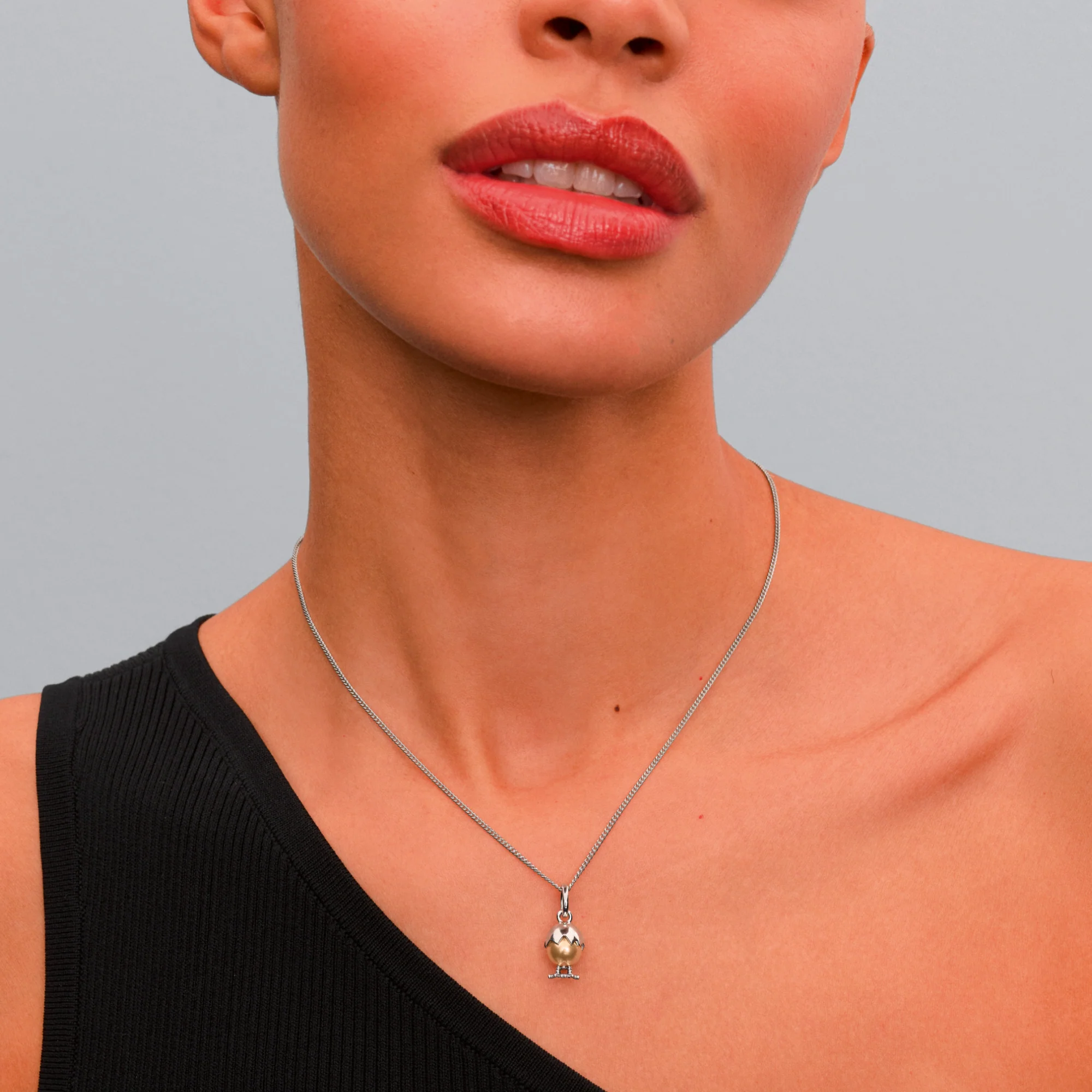 Easter Egg Sterling Silver Dangle With Golden Lacquered Artificial Pearl - Image 2