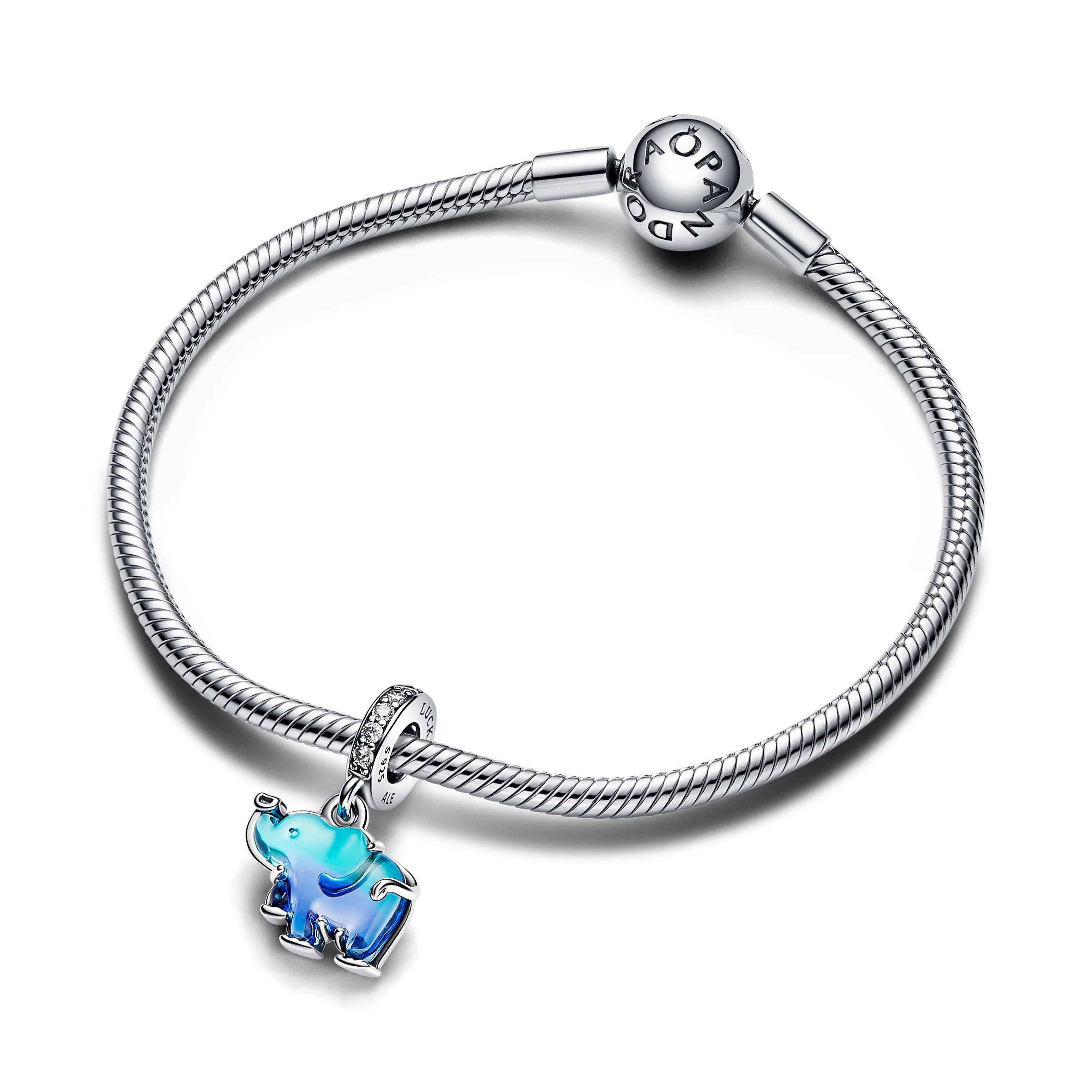 Elephant Sterling Silver Dangle With Clear Cubic Zirconia And Gradient Blue And Purple Murano Glass - Image 4