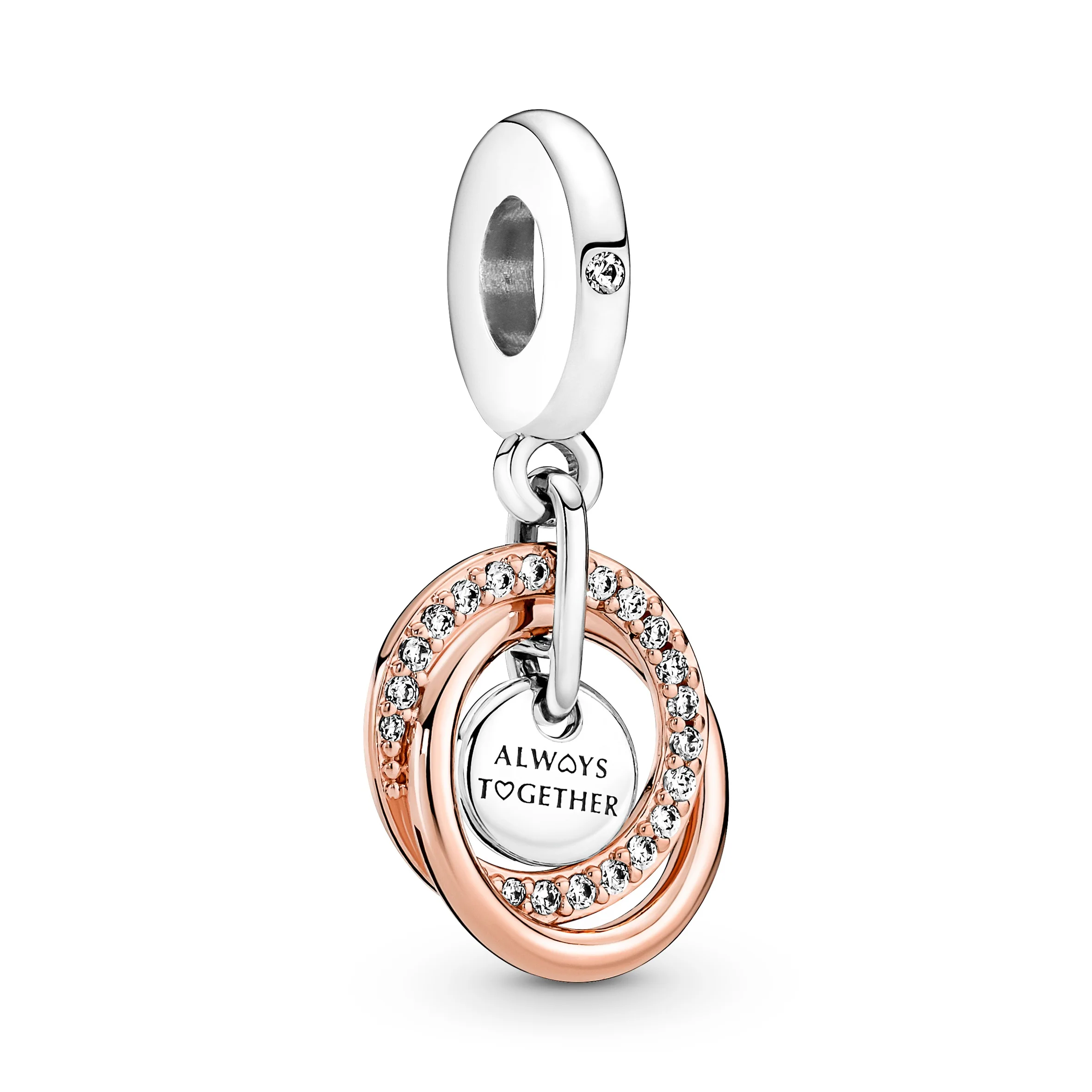 Encircled Sterling Silver And 14K Rose Gold-Plated Dangle With Clear Cubic Zirconia - Image 4