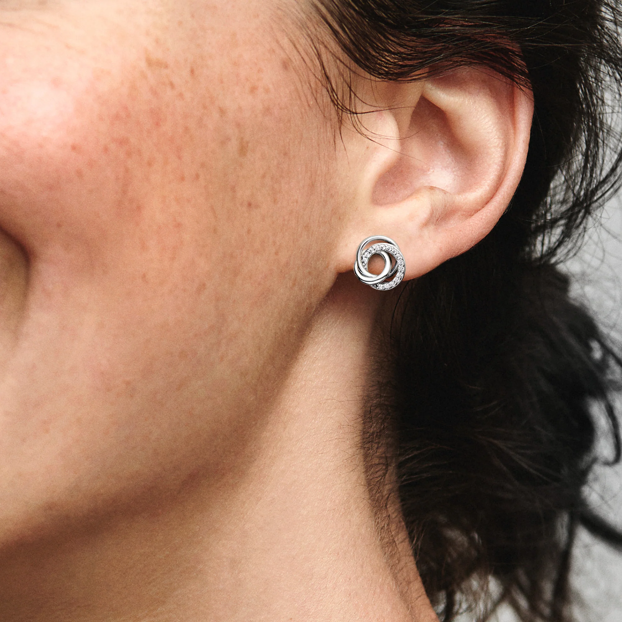 Encircled Sterling Silver Stud Earrings With Clear Cubic Zirconia - Image 3