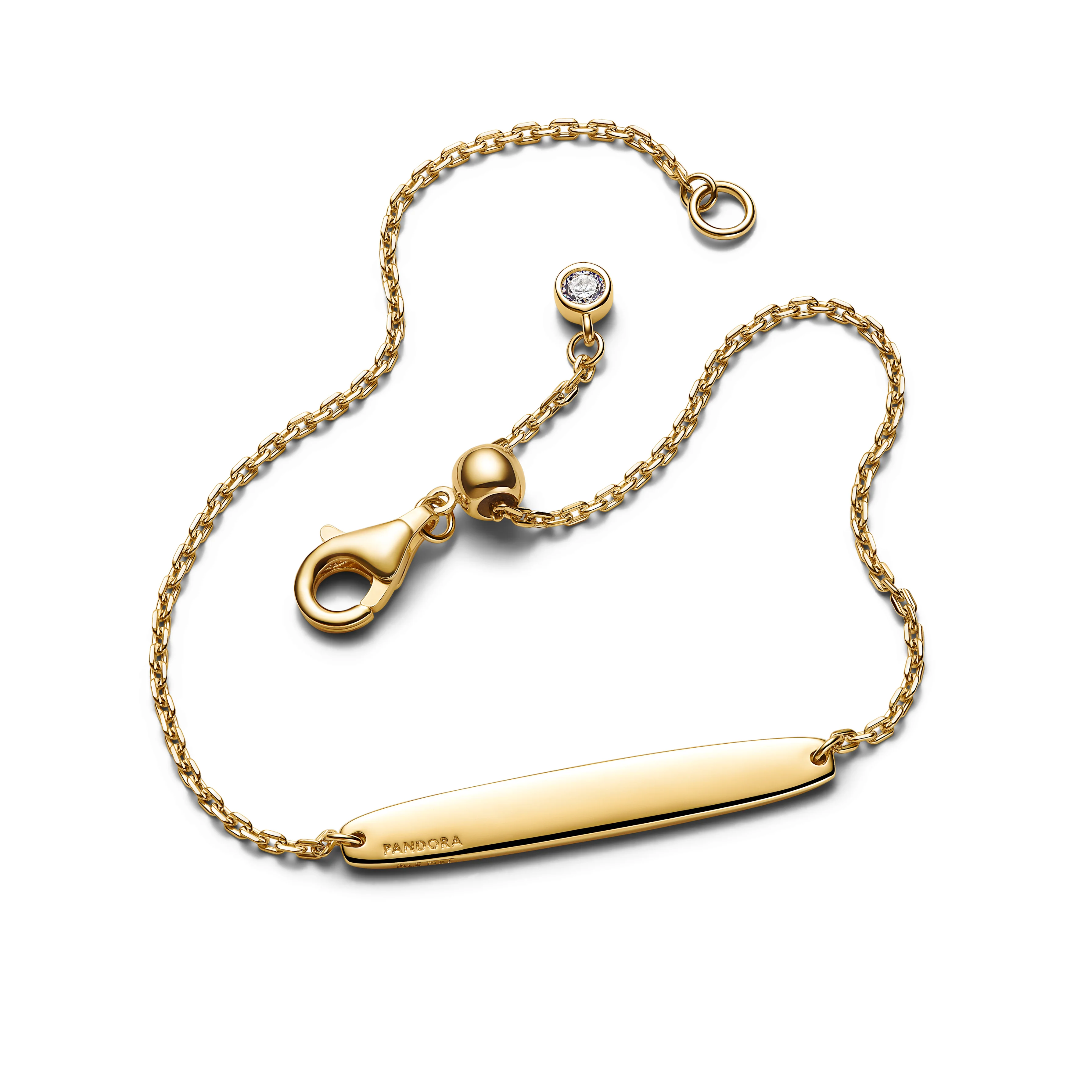 Engravable 14K Gold-Plated Bar Bracelet With Clear Cubic Zirconia - Image 3