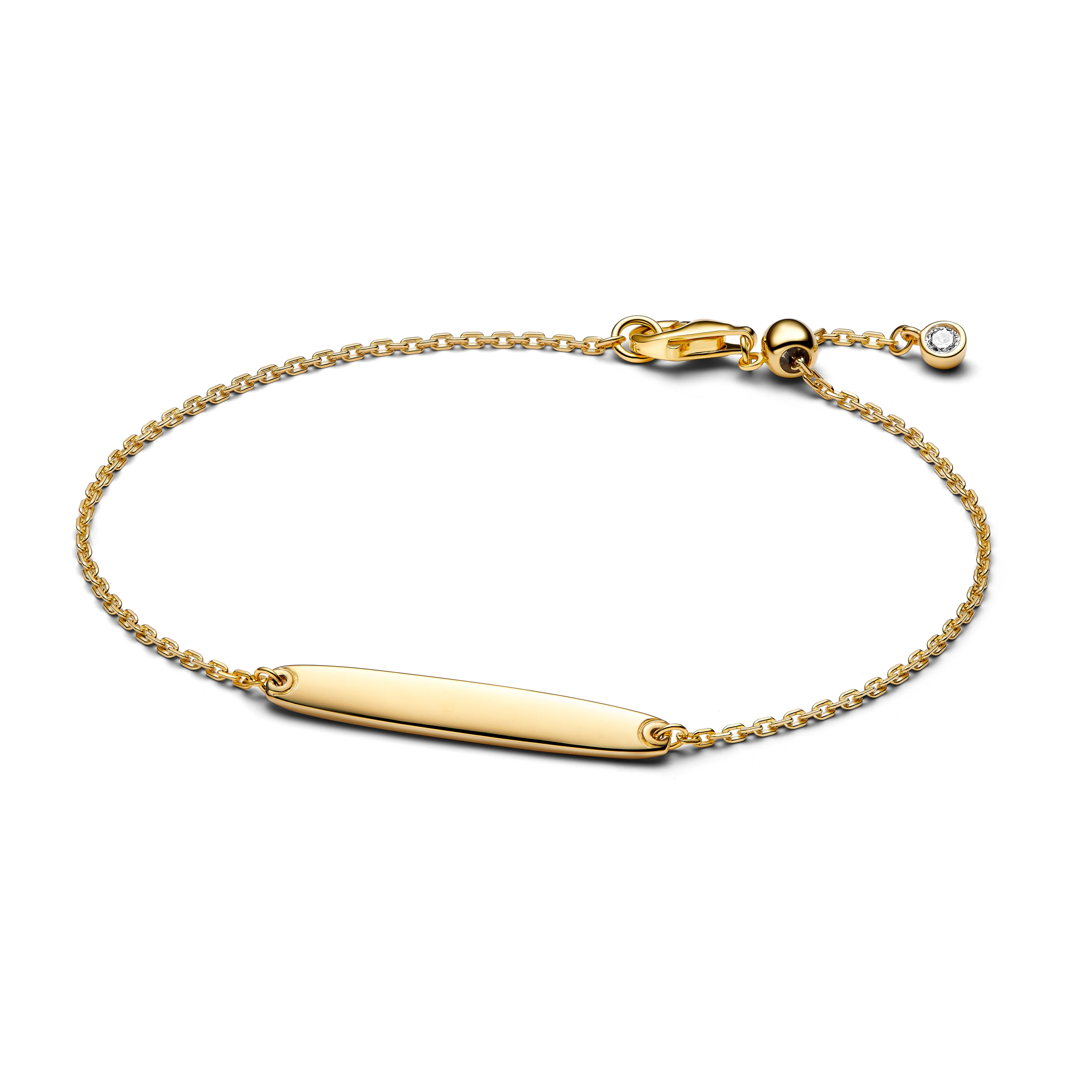 Engravable 14K Gold-Plated Bar Bracelet With Clear Cubic Zirconia - Image 4