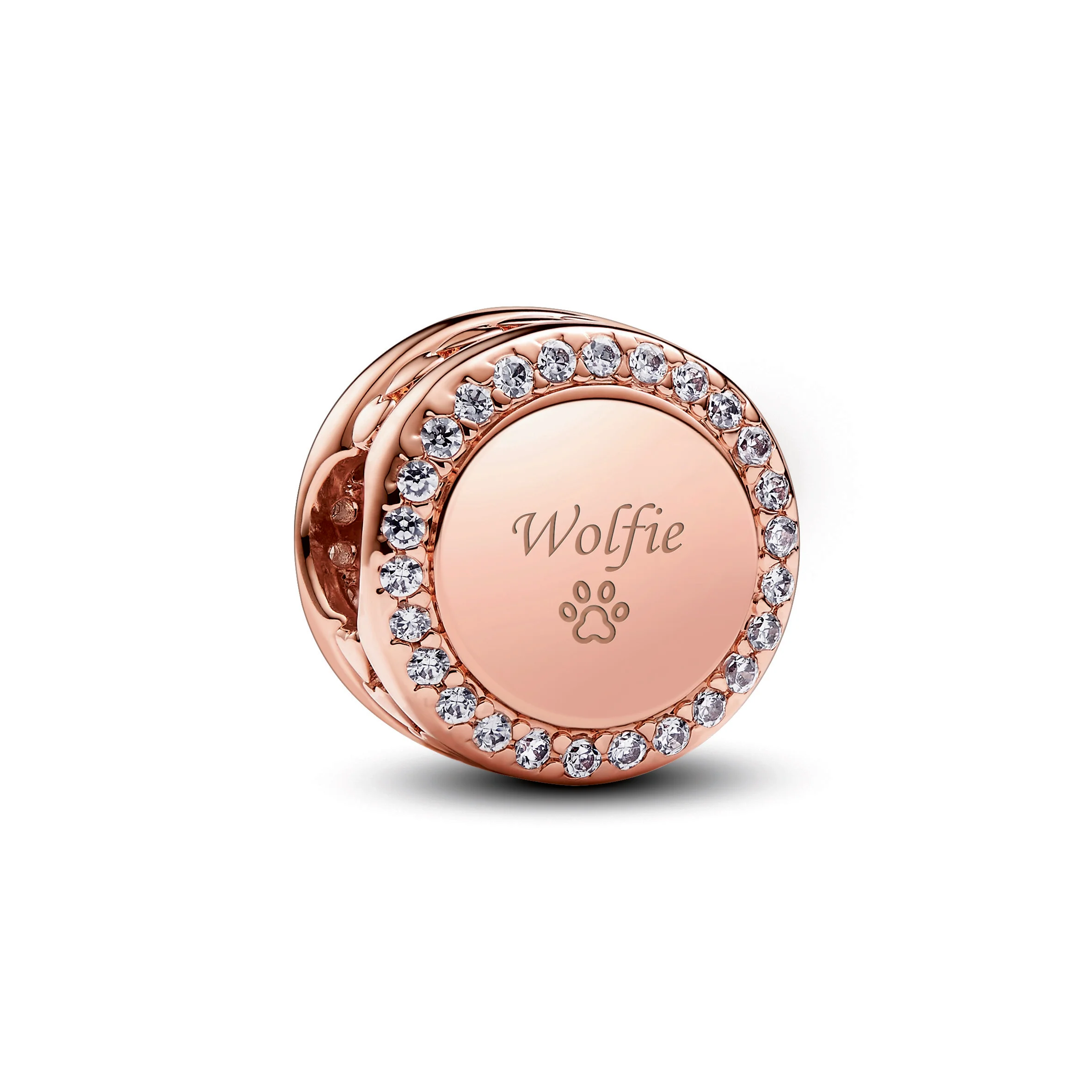 Engravable 14K Rose Gold-Plated Charm With Clear Cubic Zirconia - Image 4