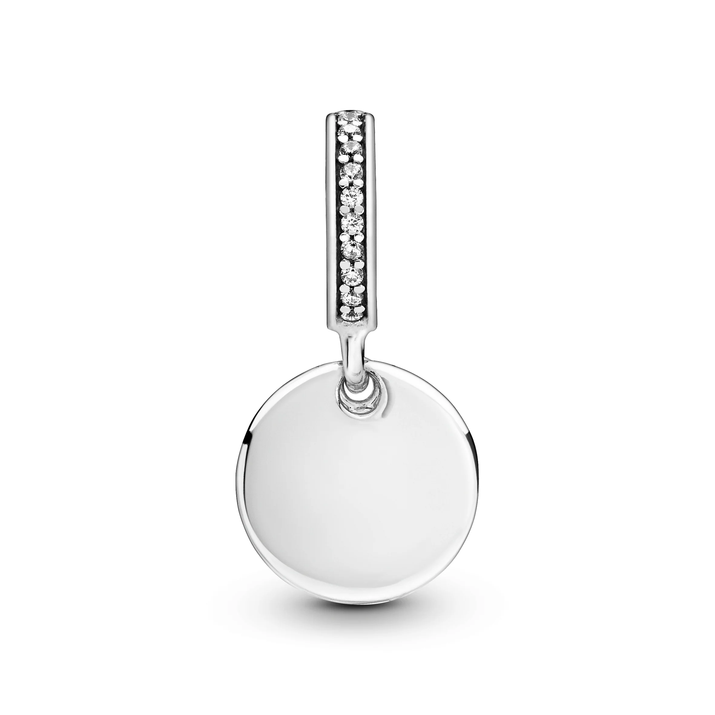 Engravable Disc And Heart Sterling Silver Dangle With Clear Cubic Zirconia - Image 4