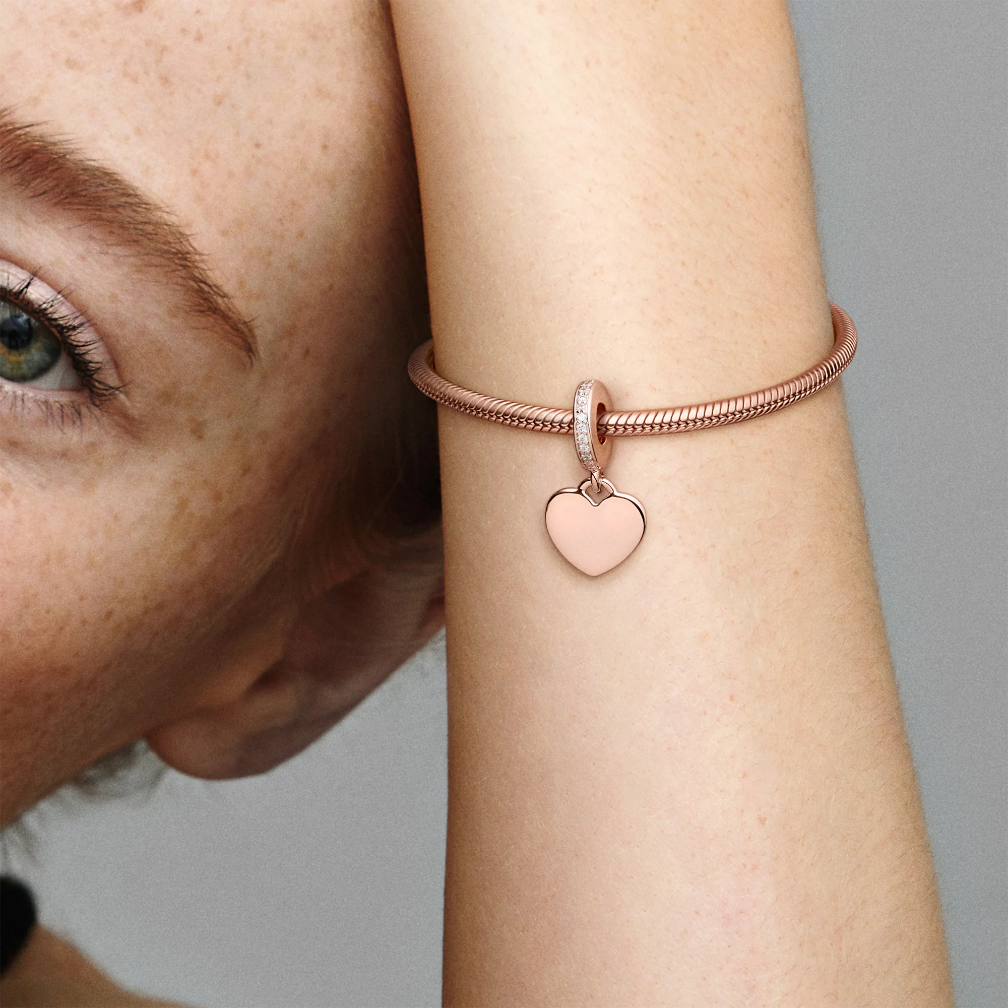 Engravable Heart Disc 14K Rose Gold-Plated Dangle With Clear Cubic Zirconia - Image 2