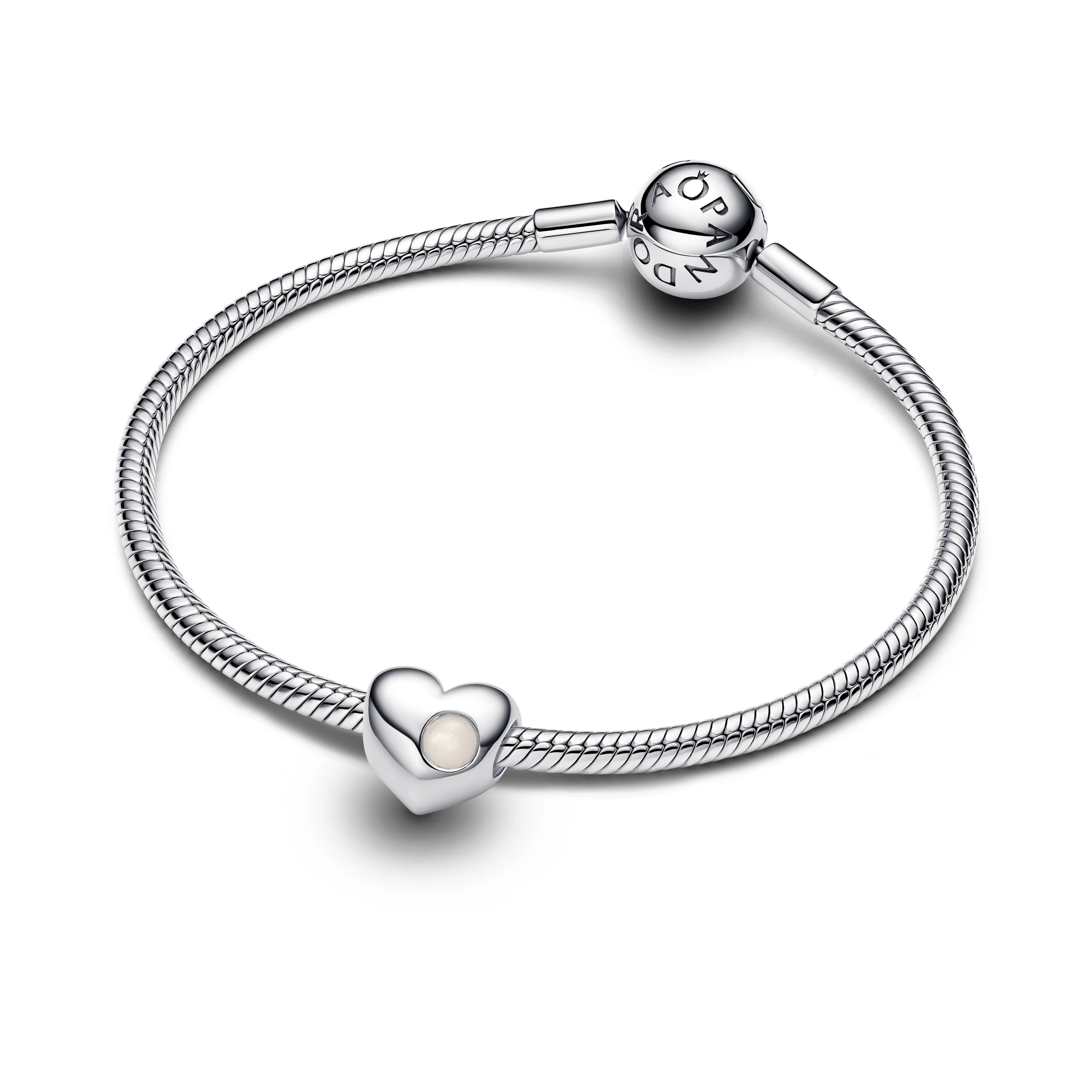 Engravable Heart Sterling Silver Charm With Bioresin Man-Made Mother Of Pearl - Image 3