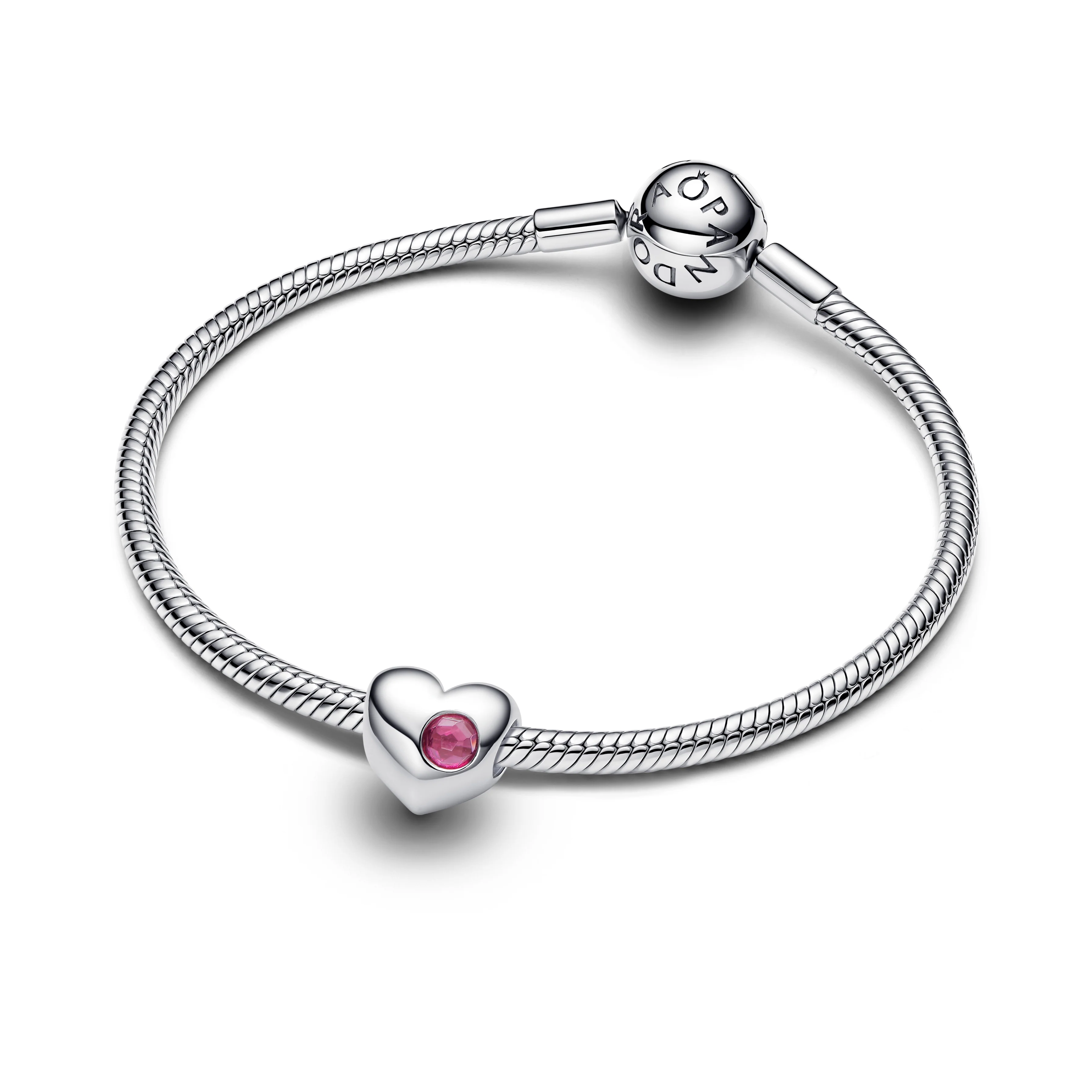 Engravable Heart Sterling Silver Charm With Phlox Pink Crystal - Image 3