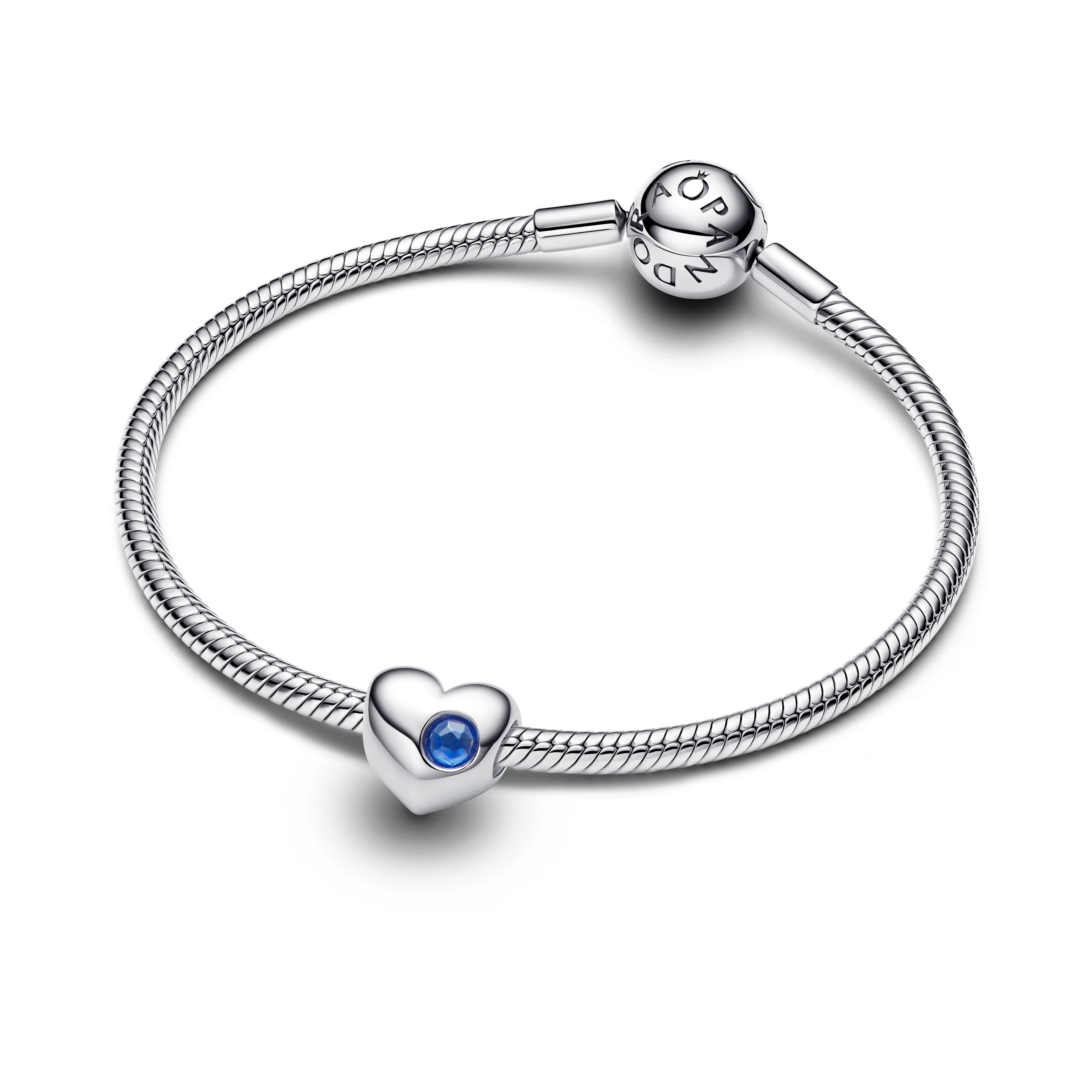 Engravable Heart Sterling Silver Charm With Princess Blue Crystal - Image 3
