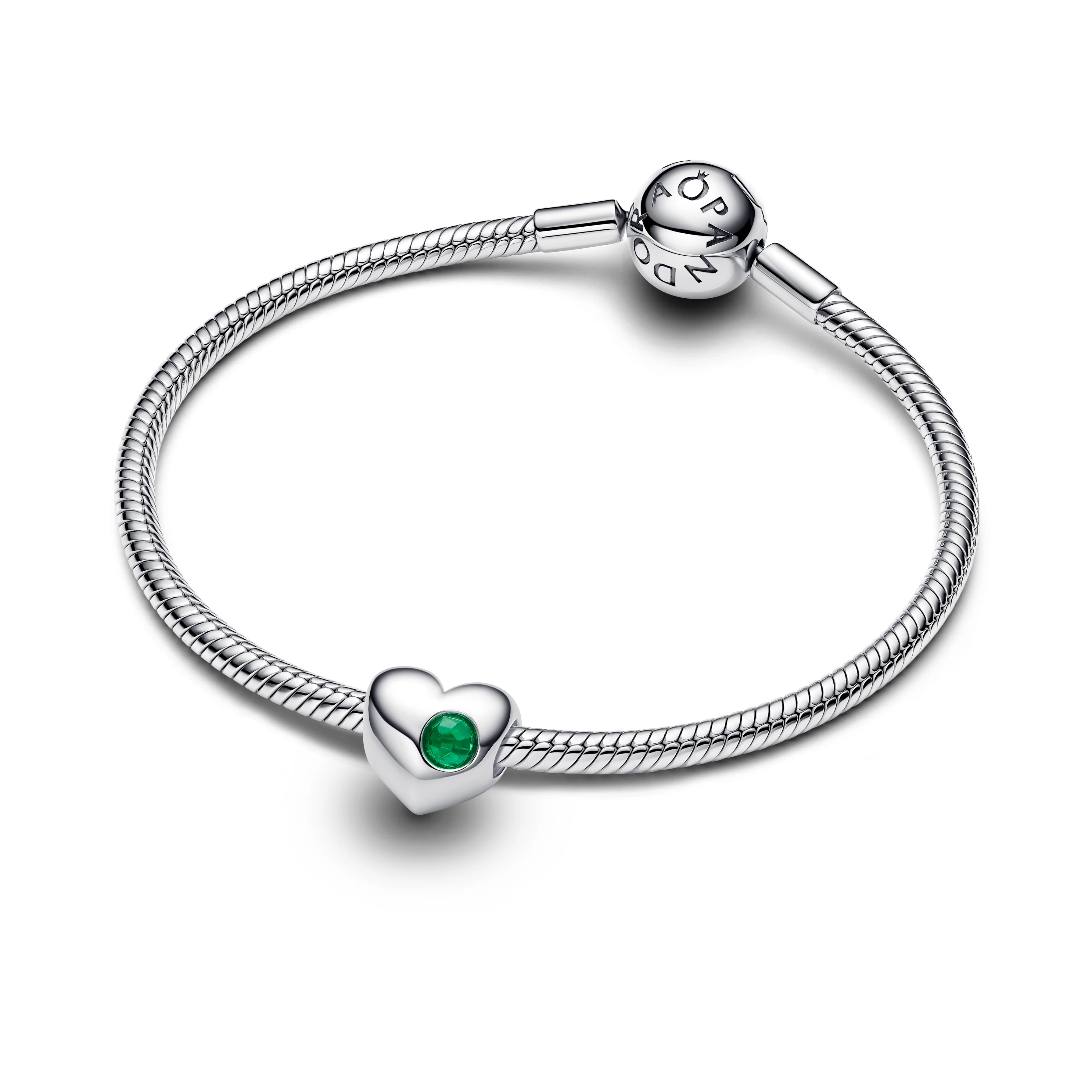Engravable Heart Sterling Silver Charm With Royal Green Crystal - Image 3