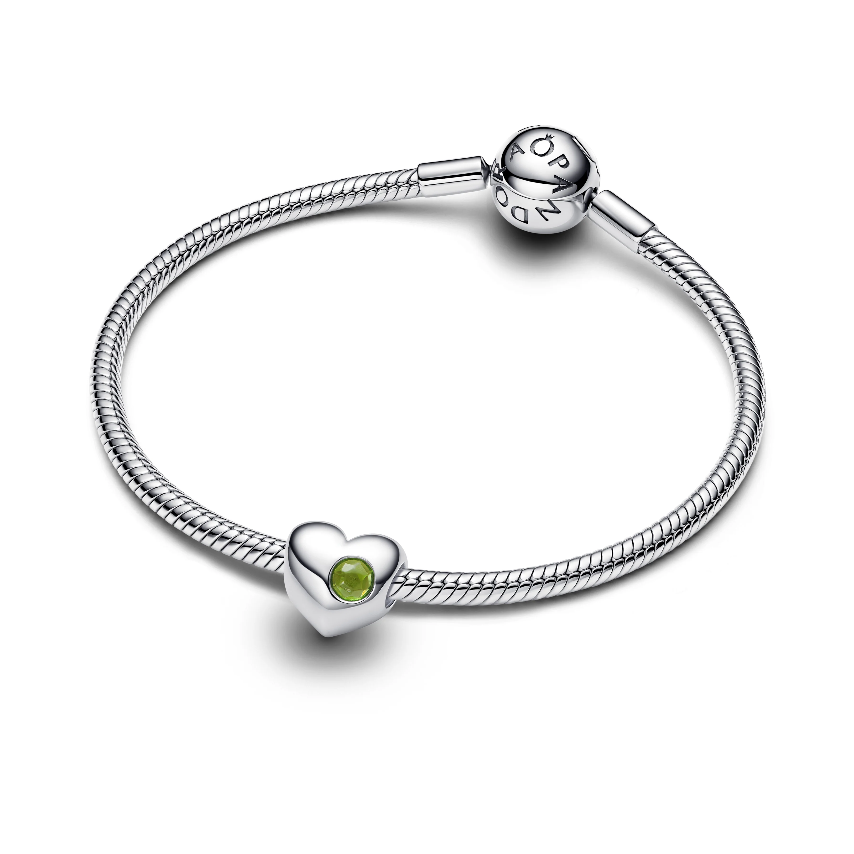 Engravable Heart Sterling Silver Charm With Spring Green Crystal - Image 5