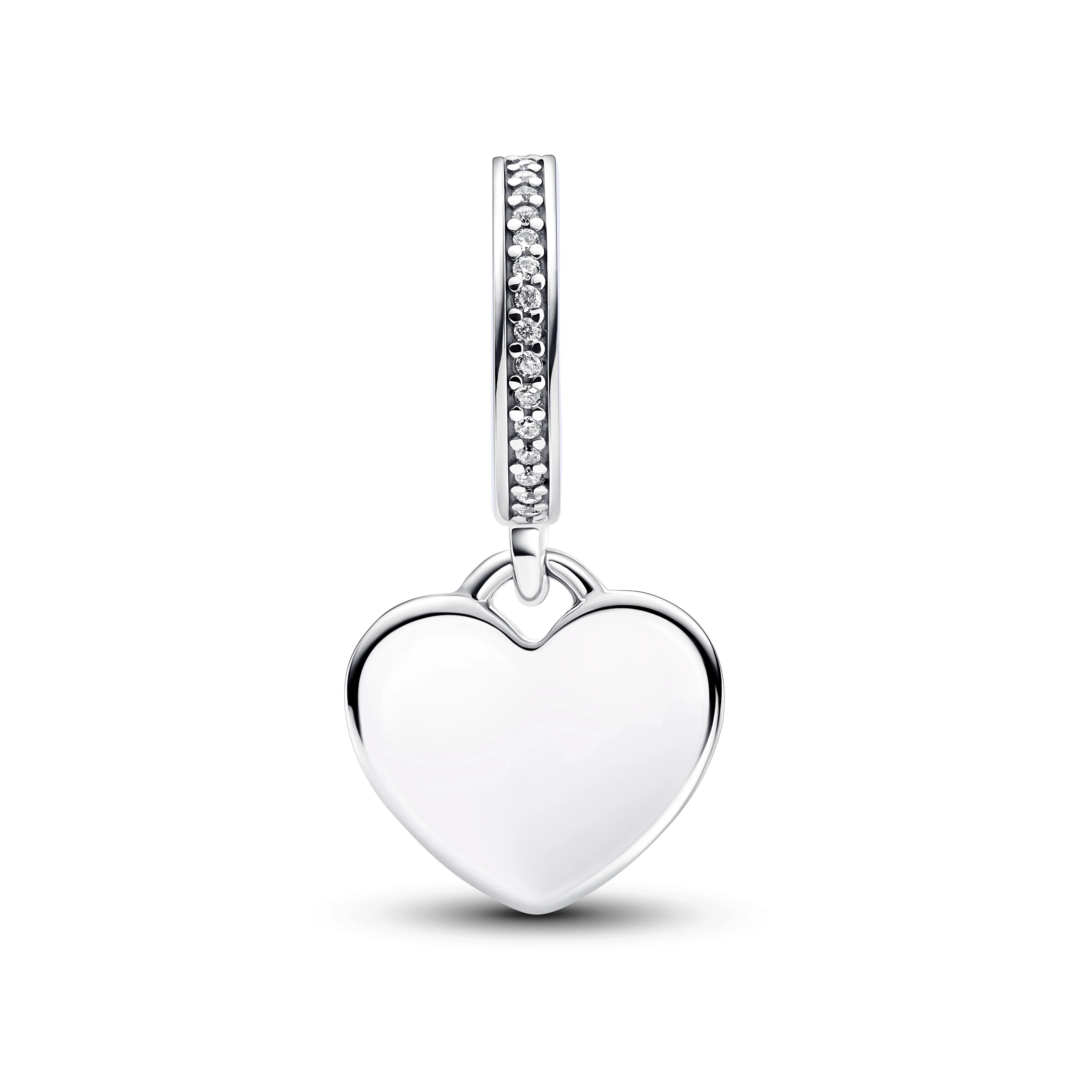 Engravable Heart Sterling Silver Dangle With Clear Cubic Zirconia