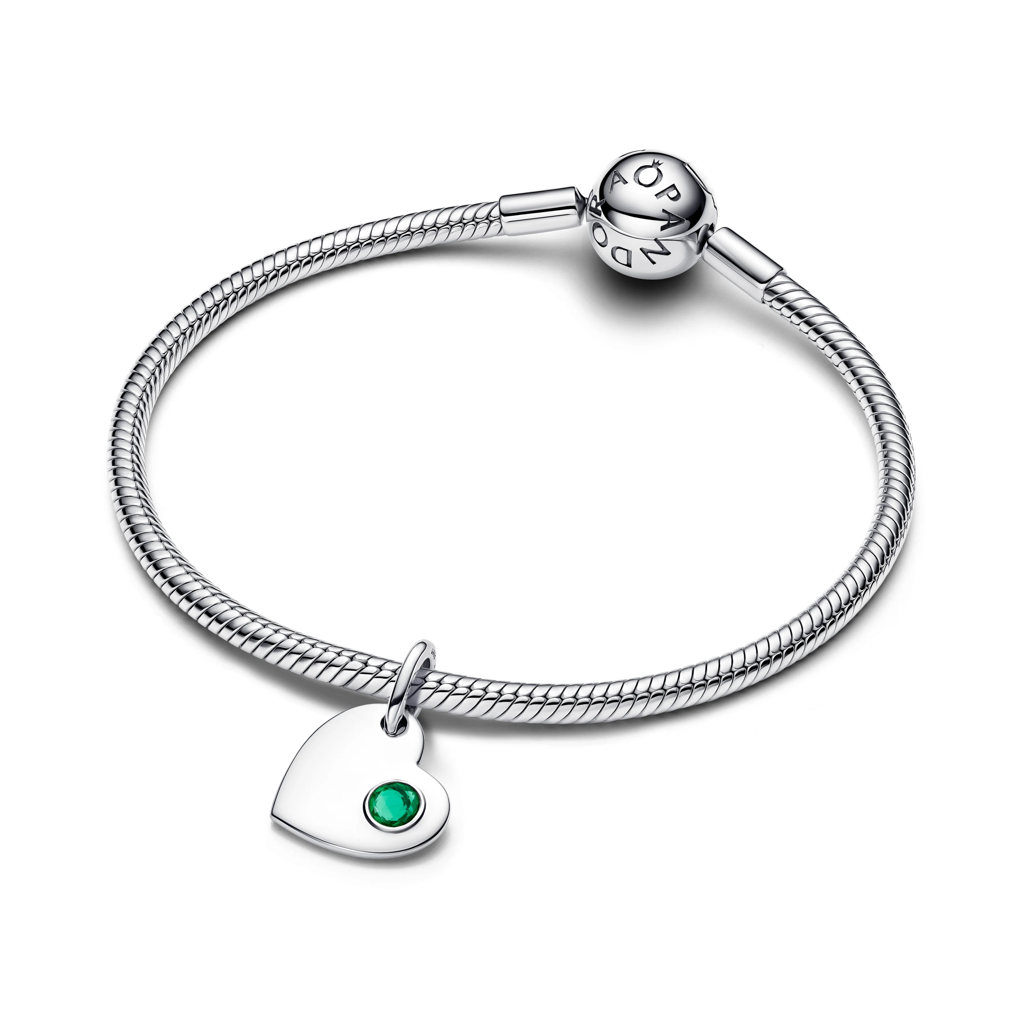 Engravable Heart Sterling Silver Dangle With Royal Green Crystal - Image 3