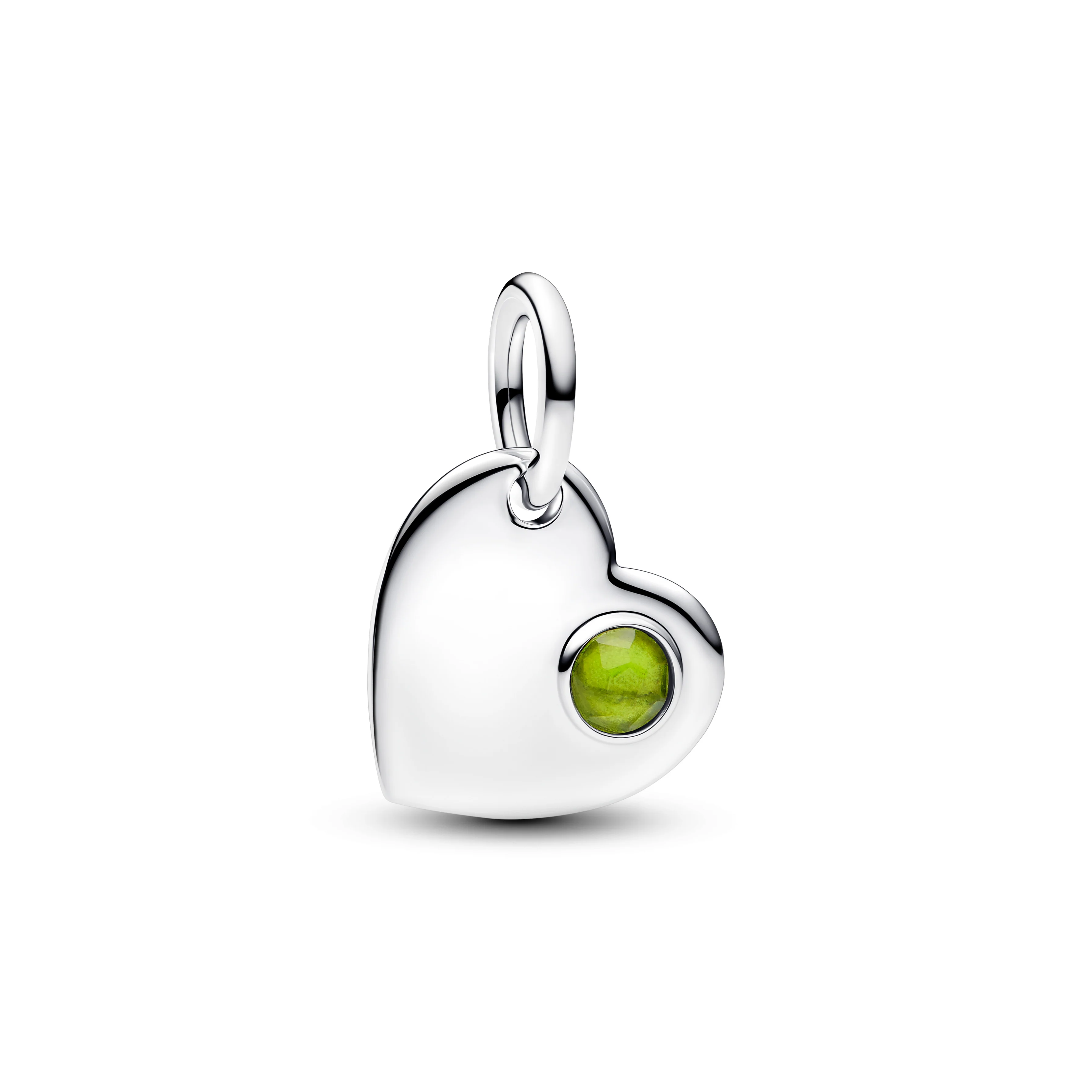 Engravable Heart Sterling Silver Dangle With Spring Green Crystal