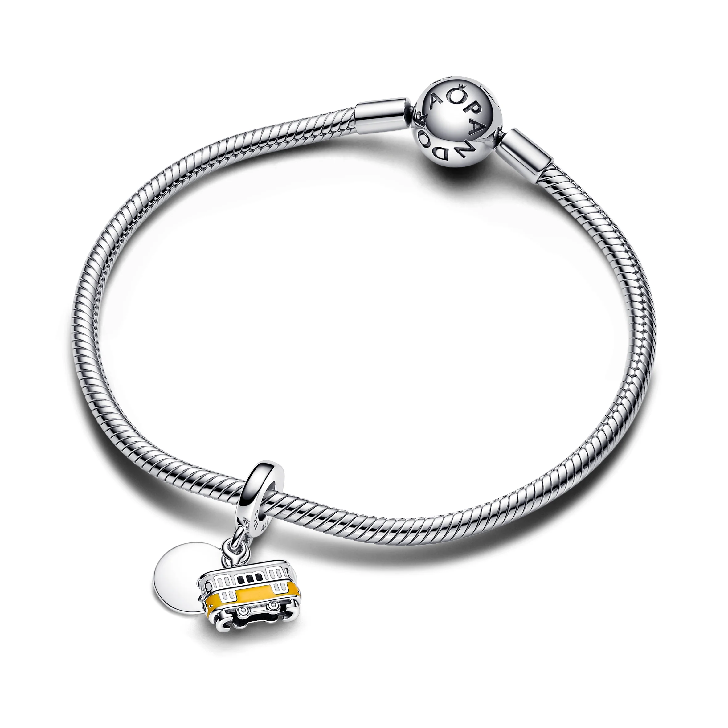 Engravable Lisbon Tram Sterling Silver Double Dangle With Clear And Red Cubic Zirconia, Yellow And White Enamel - Image 4