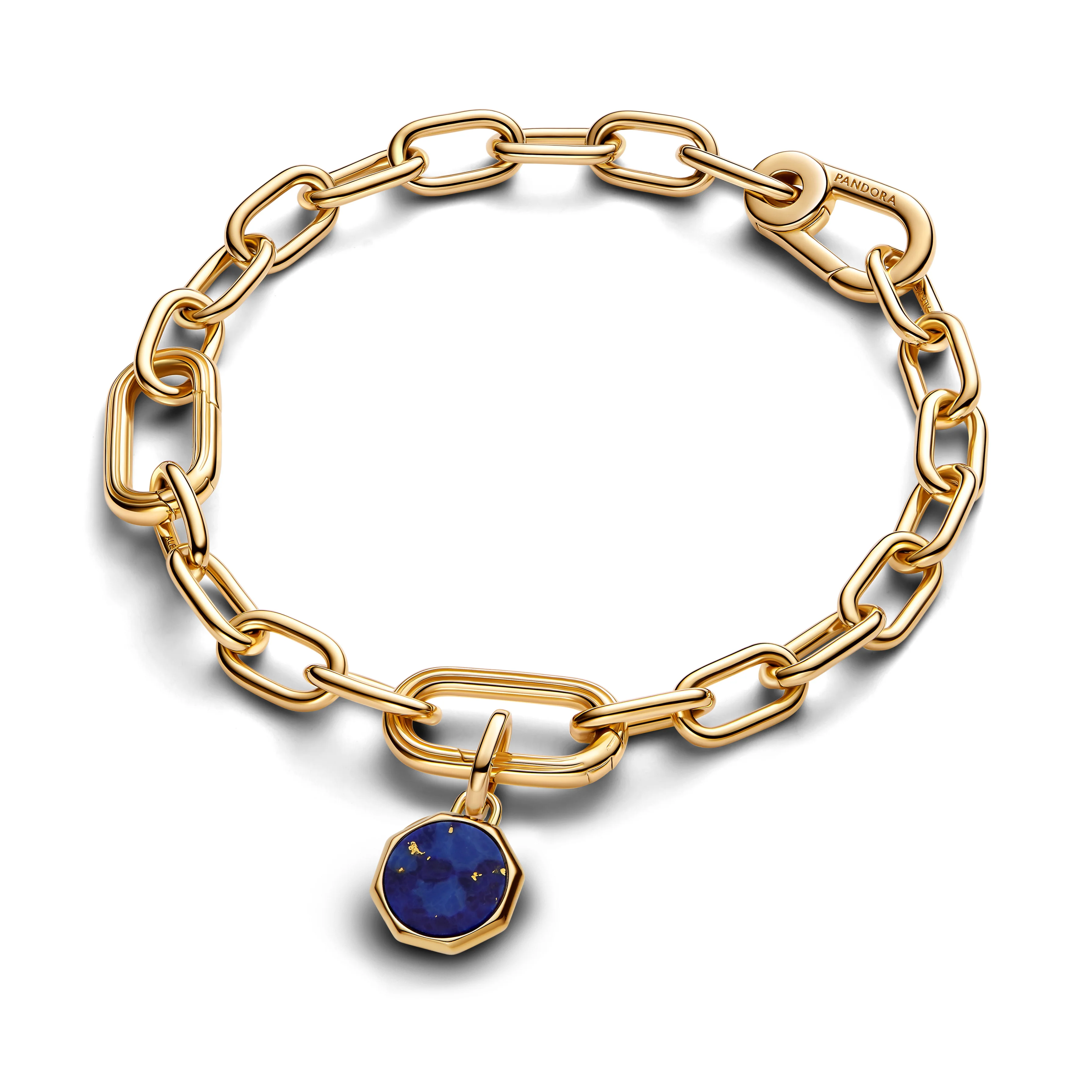 Engravable Octagonal 14K Gold-Plated Mini Medallion With Man-Made Imitation Of Lapis Lazuli - Image 4