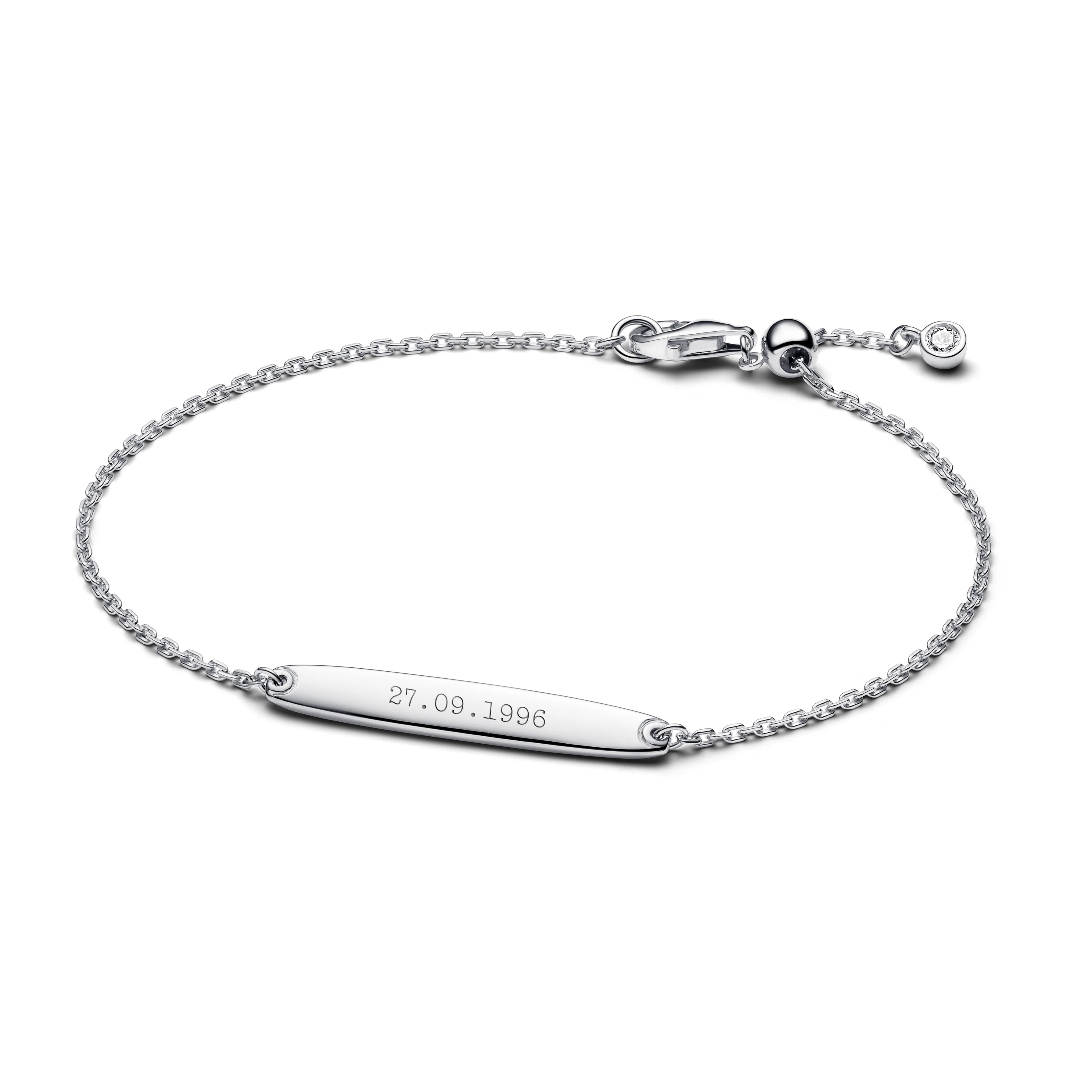 Engravable Sterling Silver Bar Bracelet With Clear Cubic Zirconia
