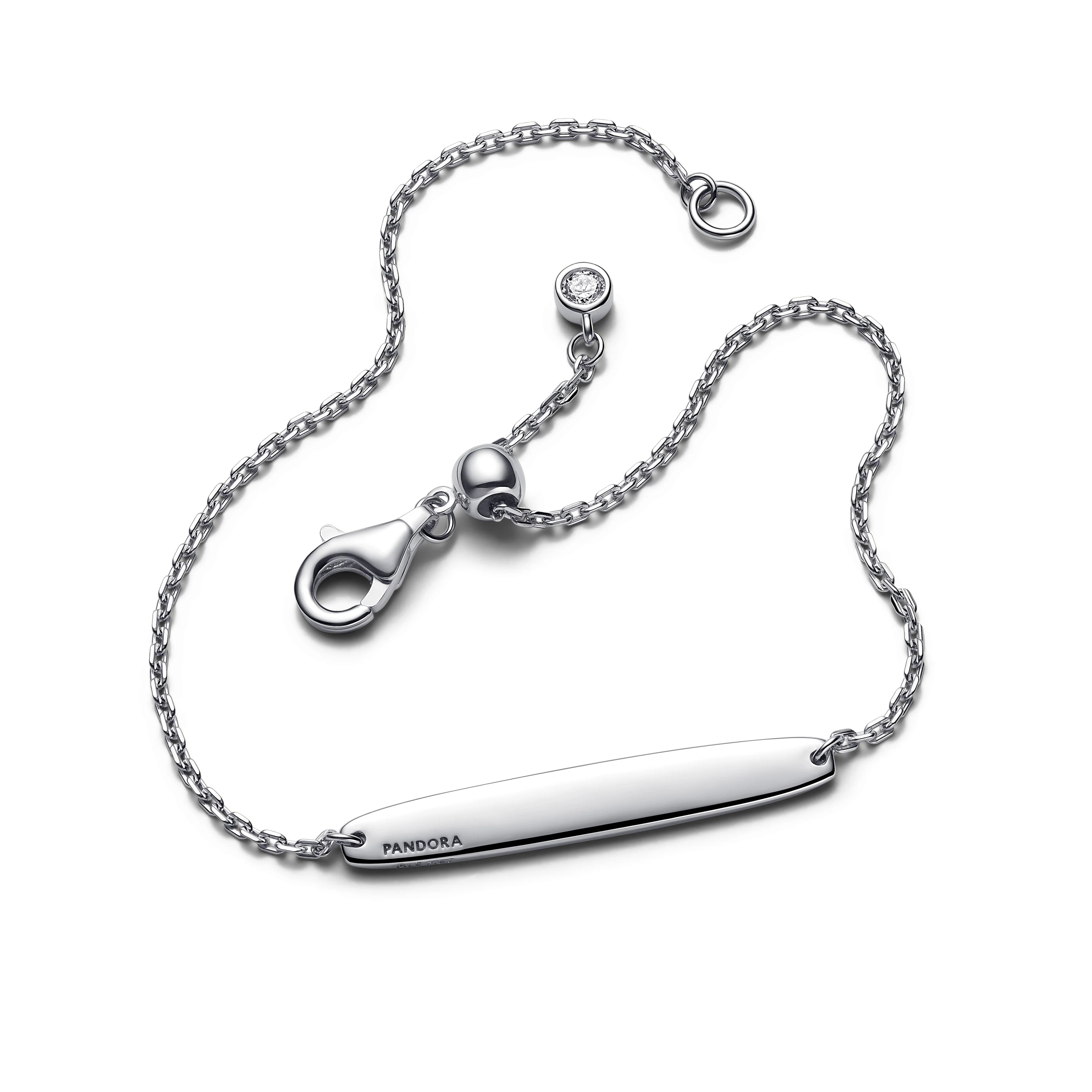 Engravable Sterling Silver Bar Bracelet With Clear Cubic Zirconia - Image 4