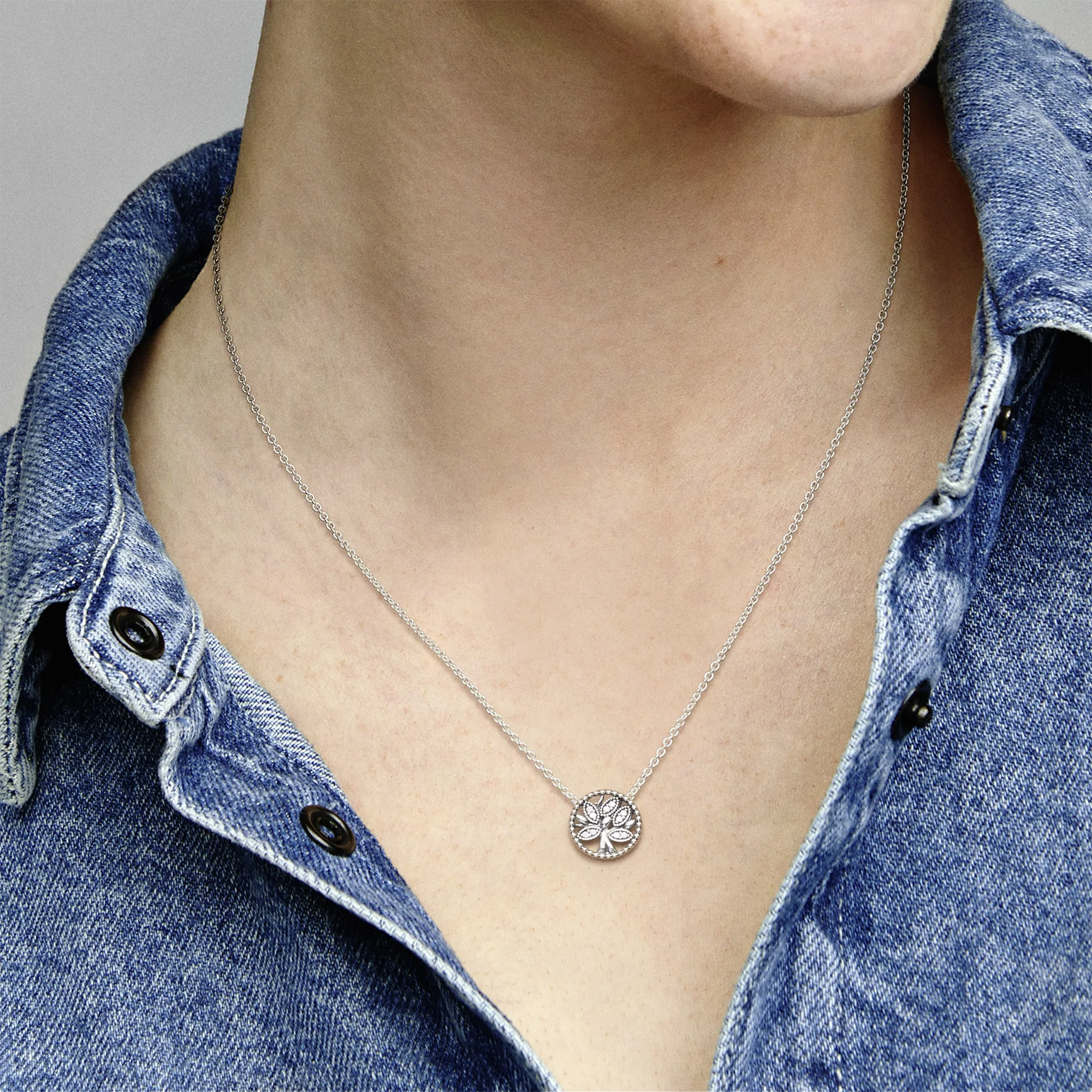 Family Tree Silver Collier With Clear Cubic Zirconia - Image 2