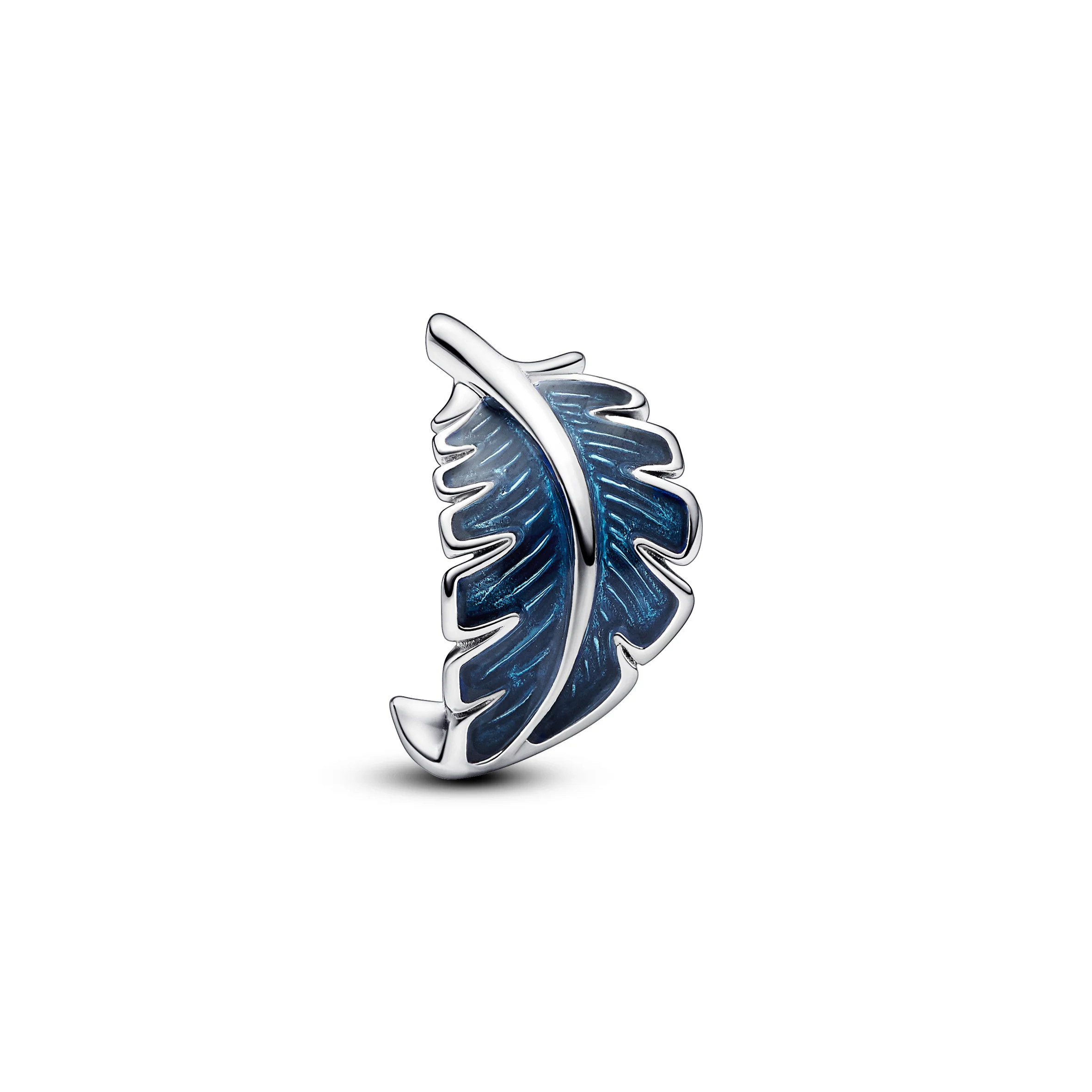 Feather Sterling Silver Charm With Transparent Blue Enamel - Image 3