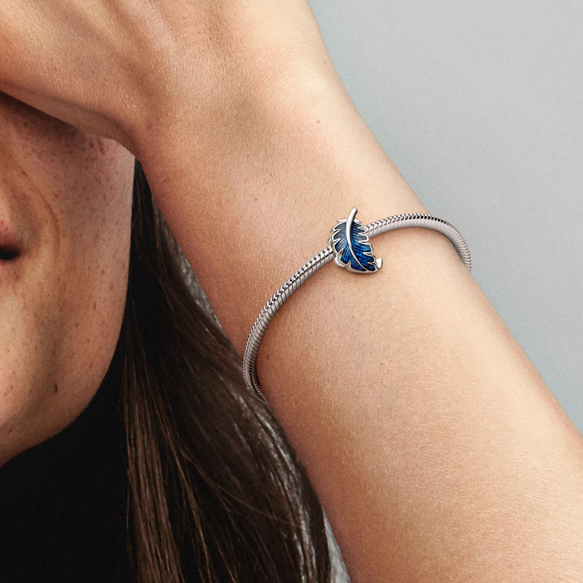 Feather Sterling Silver Charm With Transparent Blue Enamel - Image 5