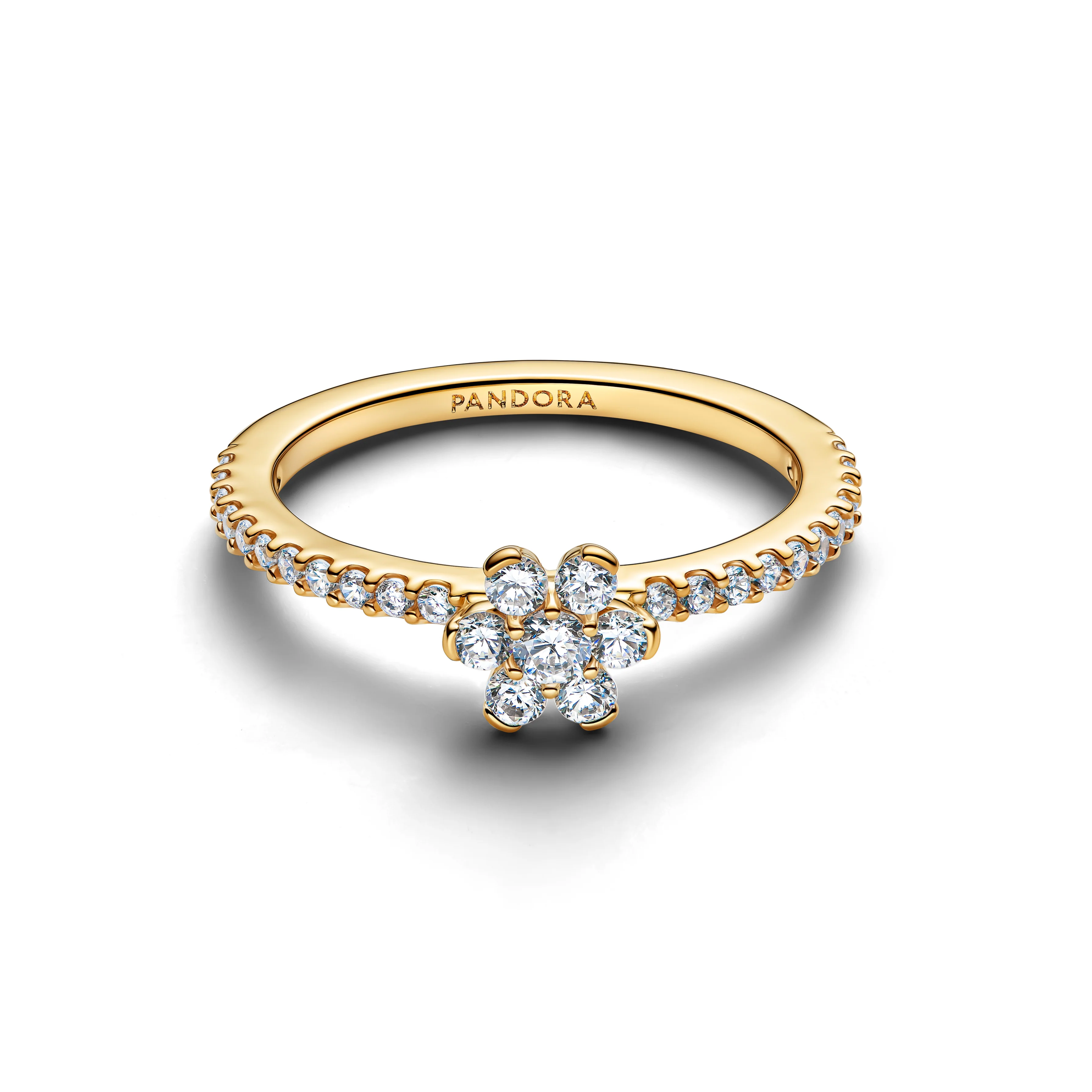 Flower 14K Gold-Plated Ring With Clear Cubic Zirconia