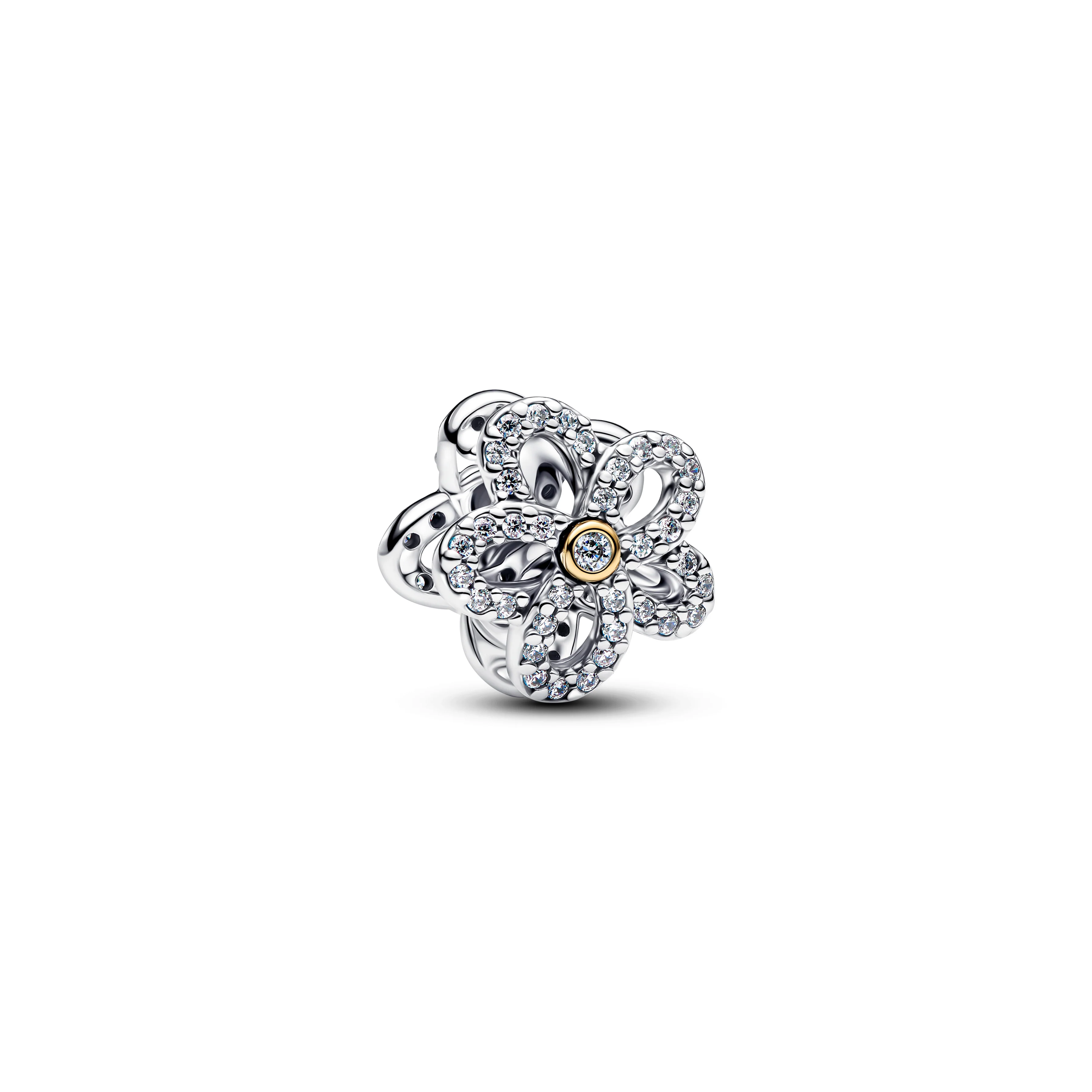 Flower Sterling Silver And 14K Gold-Plated Charm With Clear Cubic Zirconia - Image 2