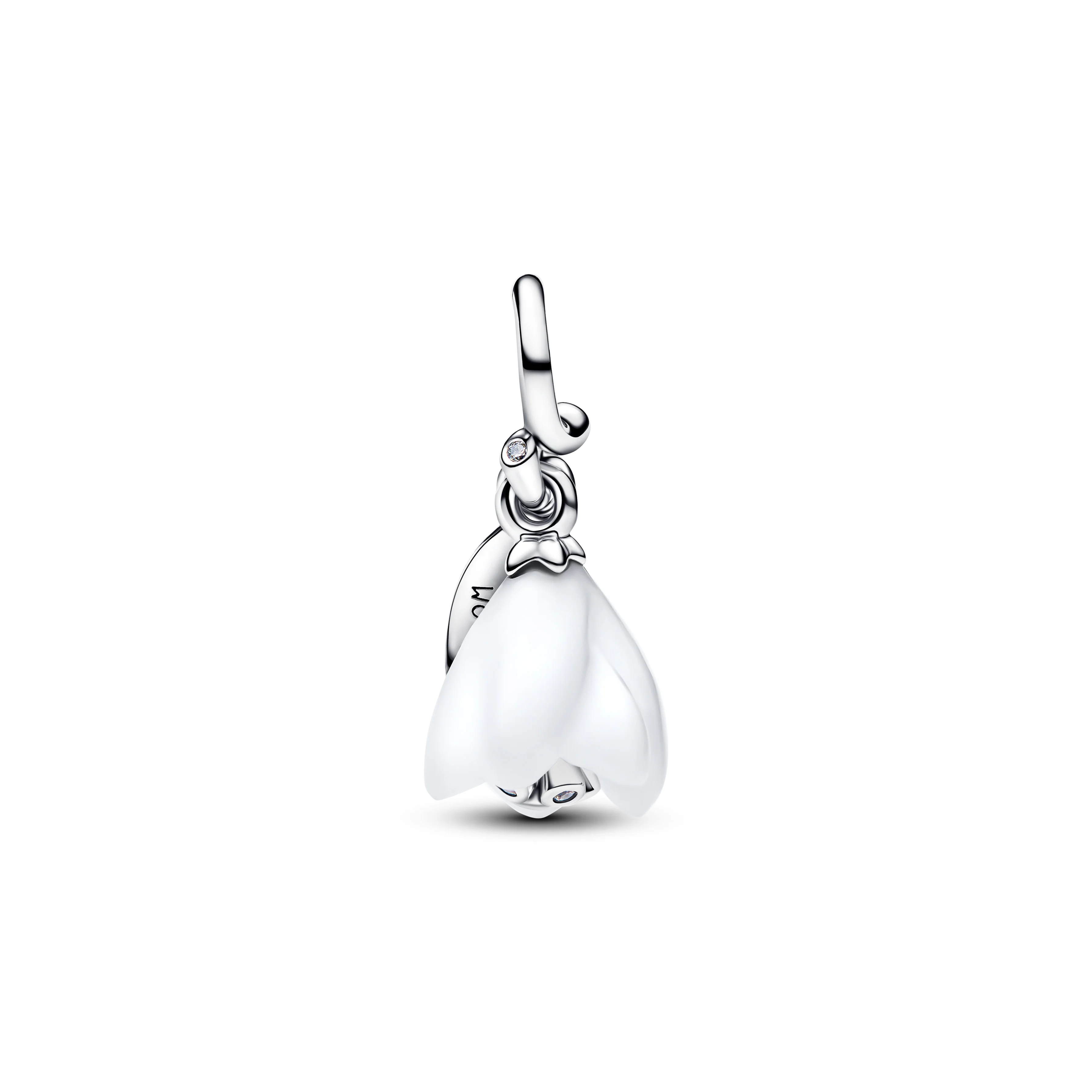 Flower Sterling Silver Dangle With Clear Cubic Zirconia And White Murano Glass - Image 3