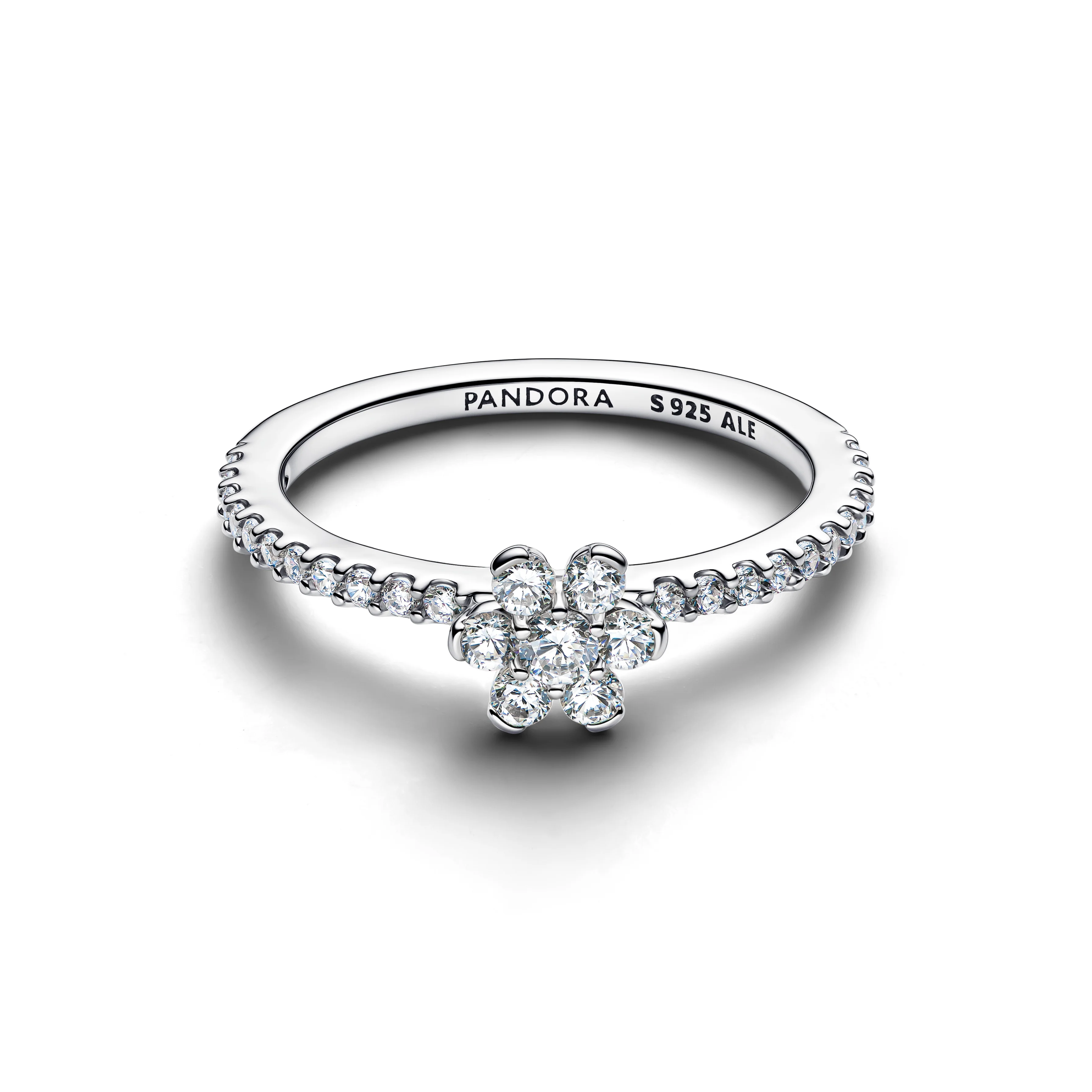 Flower Sterling Silver Ring With Clear Cubic Zirconia