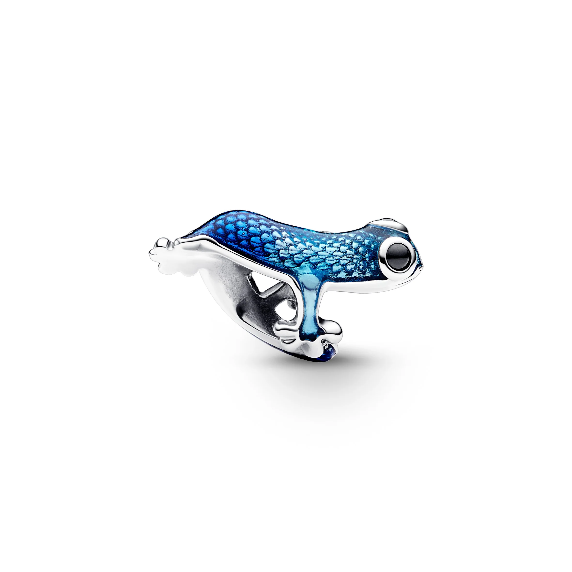 Gecko Sterling Silver Charm With Black Crystal And Shaded Transparent Metallic Light To Dark Blue Enamel - Image 3