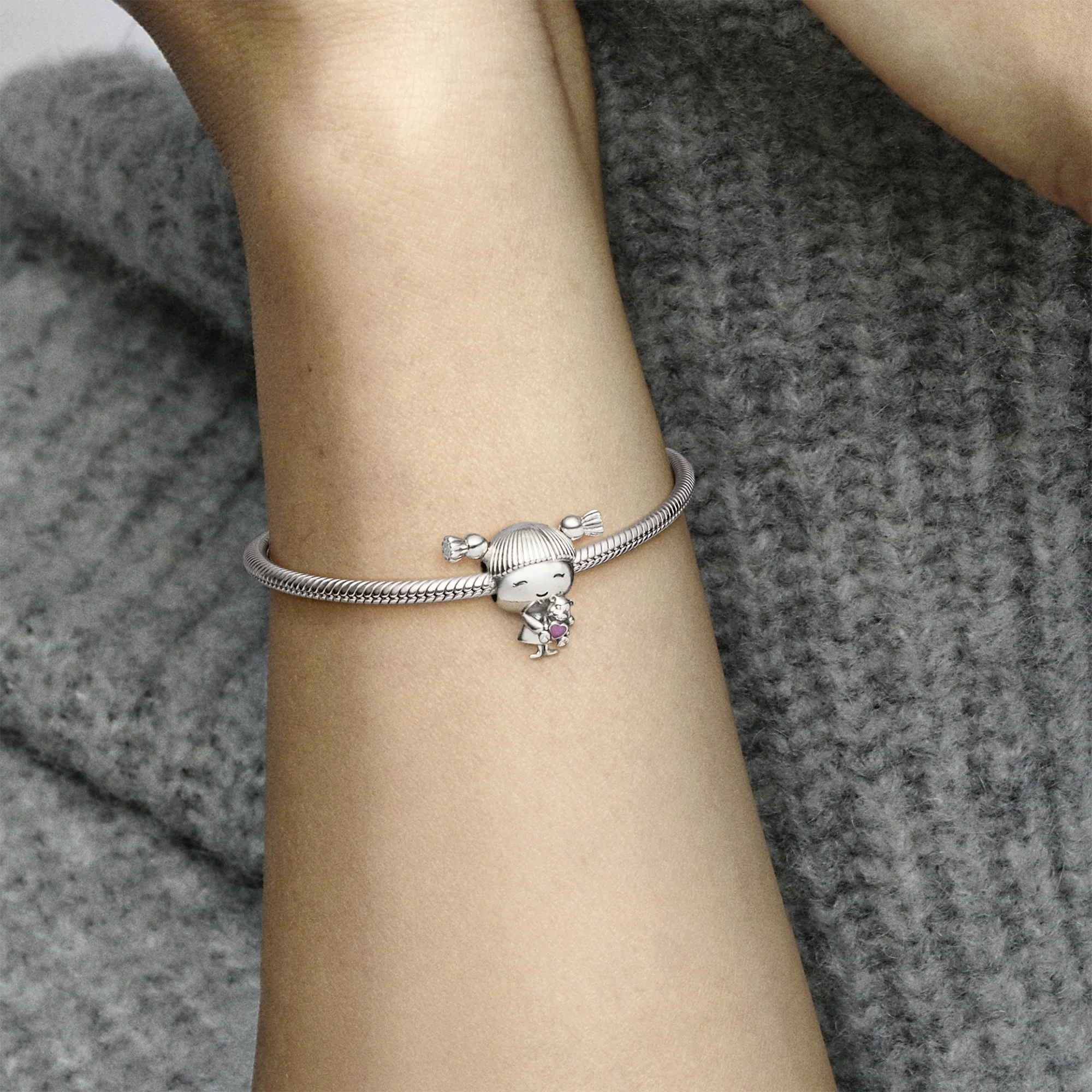 Girl Silver Charm With Pink Enamel - Image 2