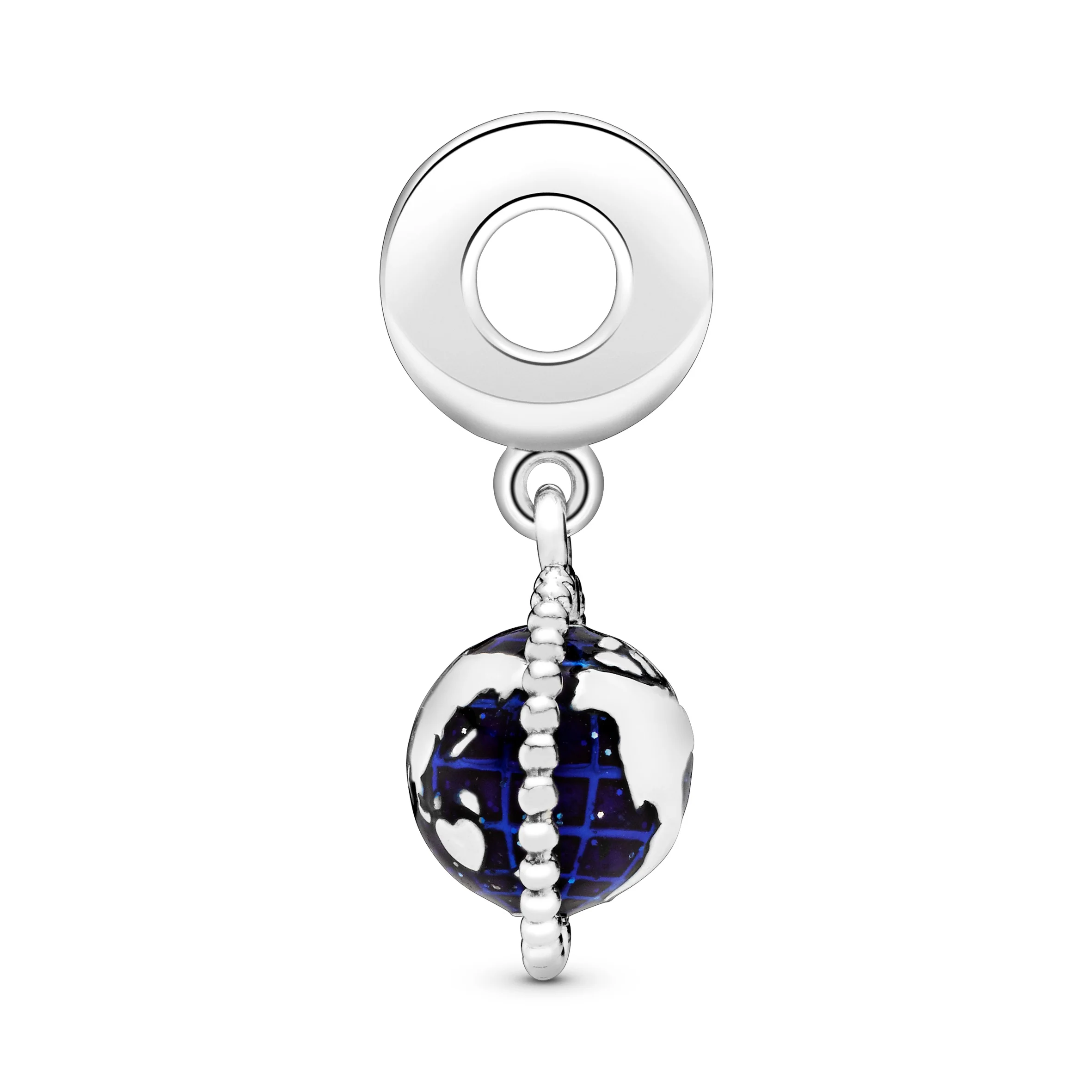 Globe Silver Dangle With Clear Cubic Zirconia And Blue Enamel - Image 3