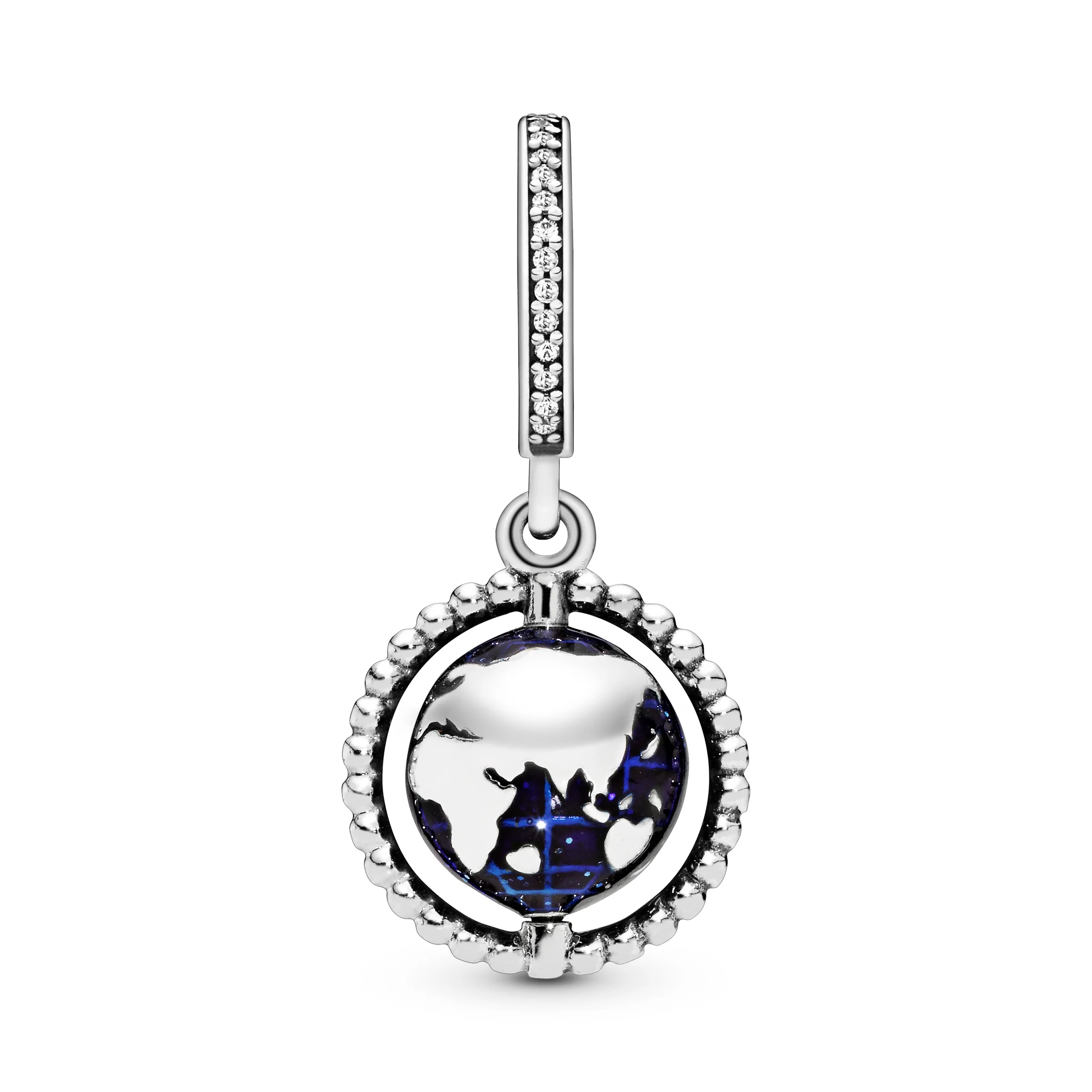 Globe Silver Dangle With Clear Cubic Zirconia And Blue Enamel - Image 4