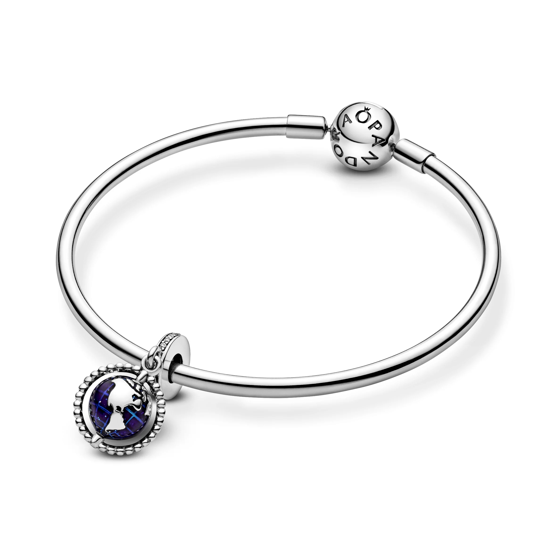 Globe Silver Dangle With Clear Cubic Zirconia And Blue Enamel - Image 5
