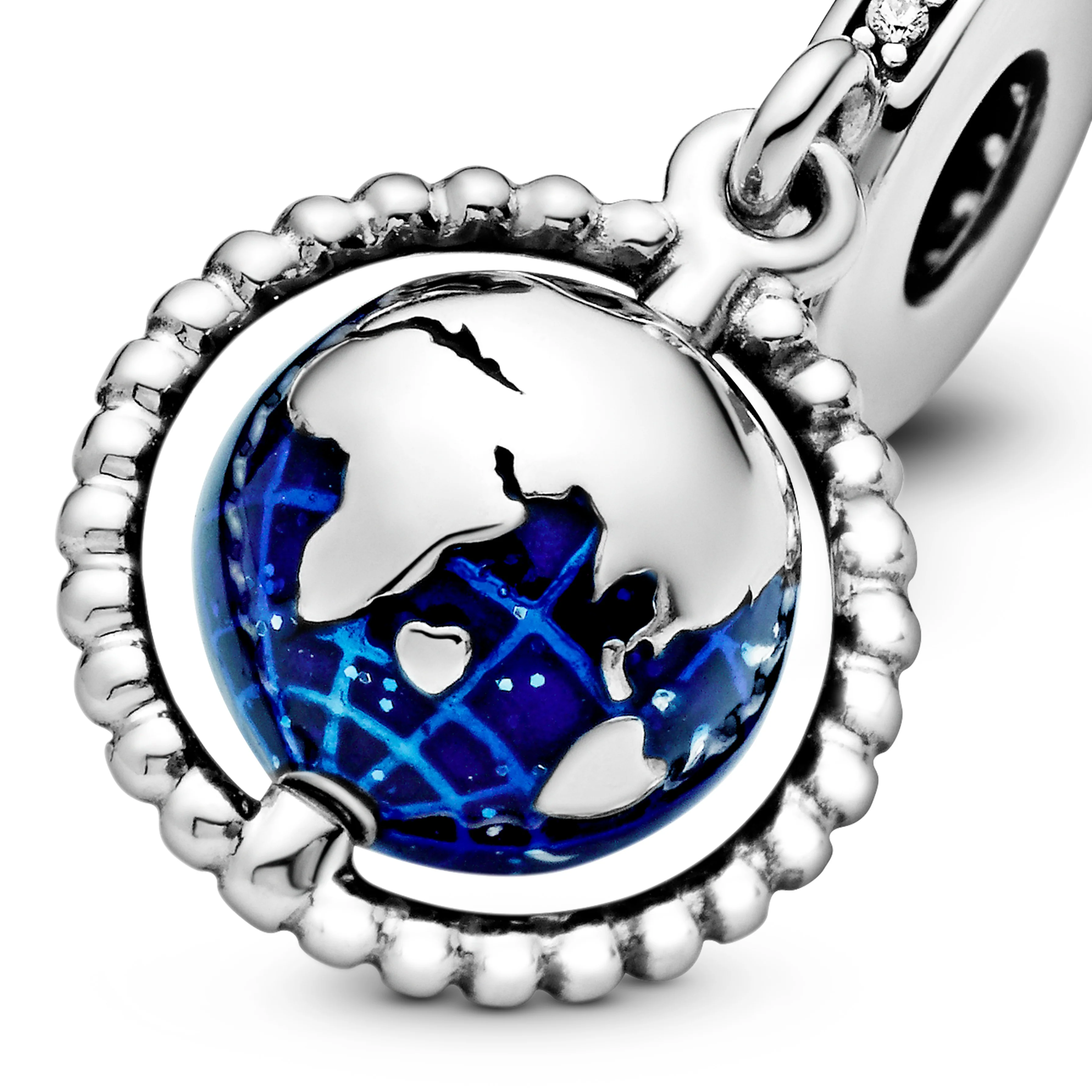 Globe Silver Dangle With Clear Cubic Zirconia And Blue Enamel - Image 7