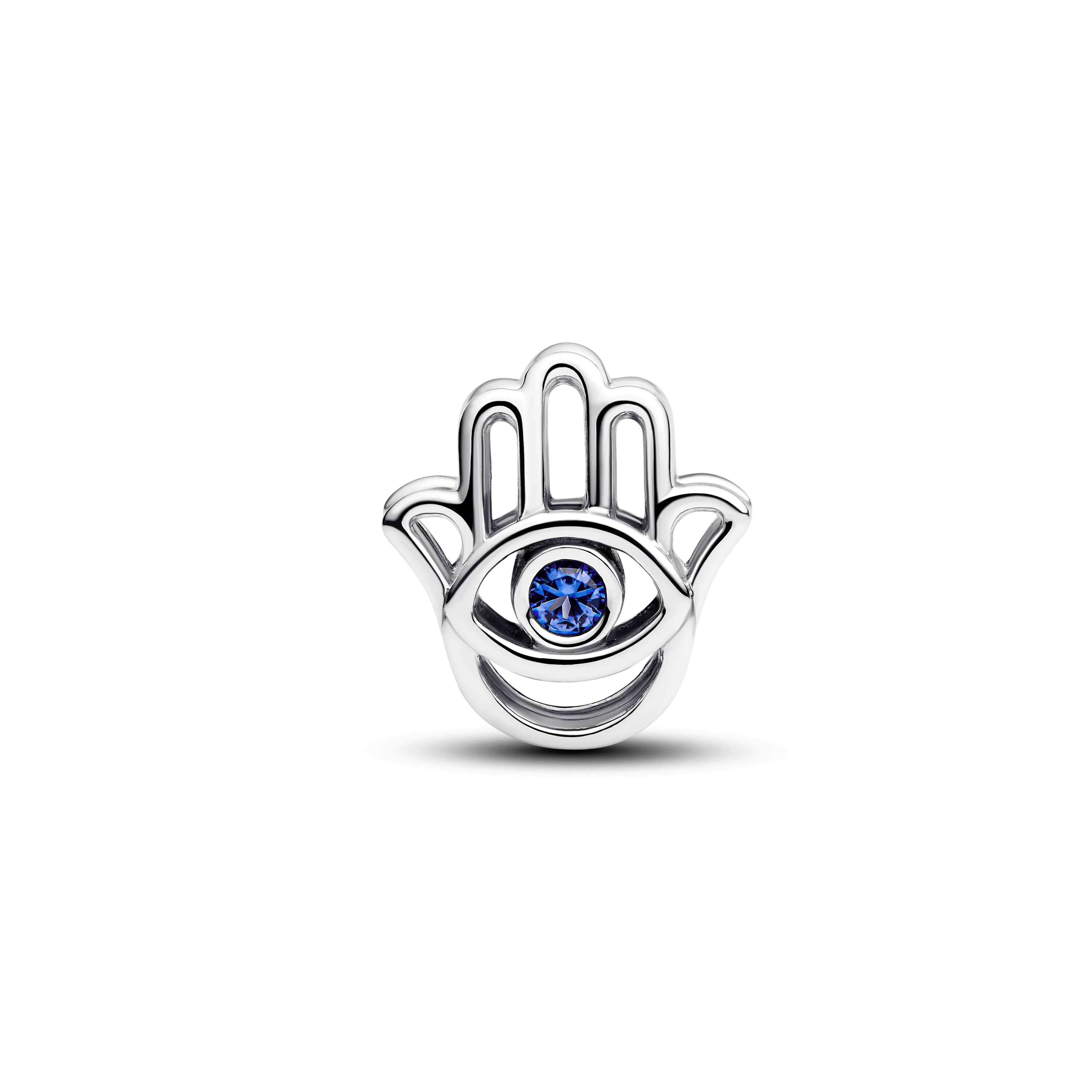 Hamsa Hand Sterling Silver Charm With Stellar Blue Crystal